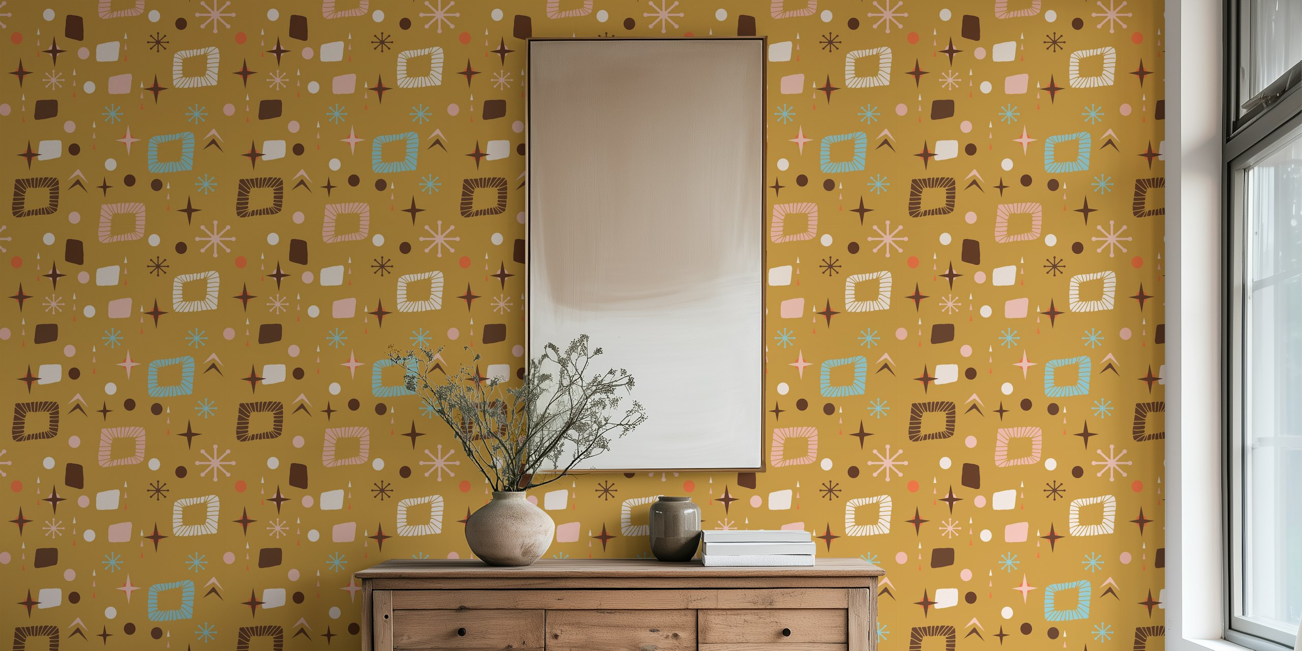Mid-Century Modern gelbes Tapetendesign