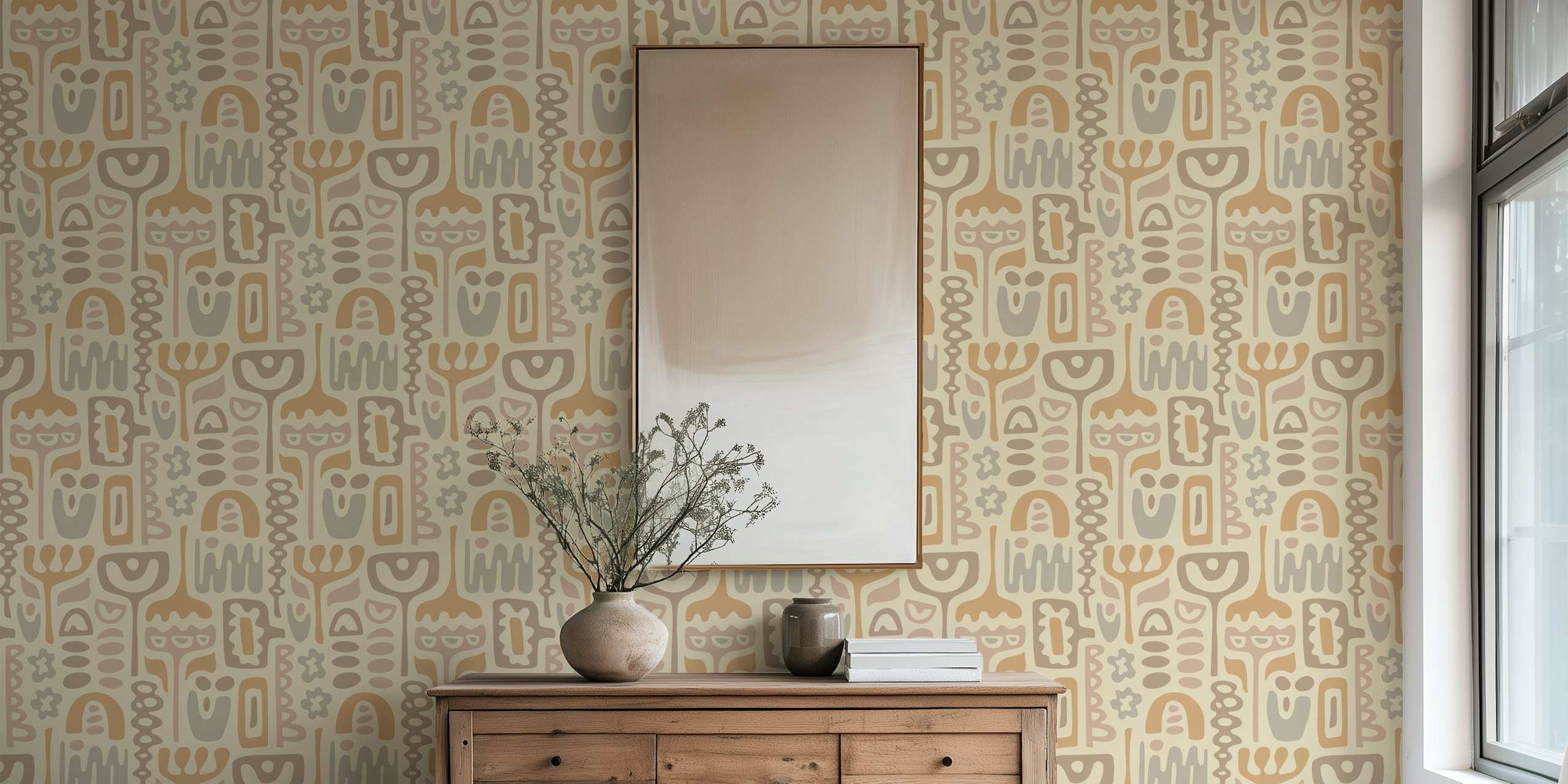 Motif floral abstrait dans des tons neutres pastel wallpaper