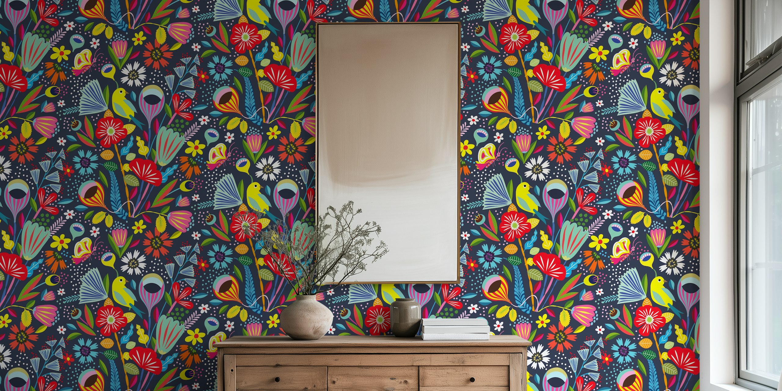 Design di carta da parati vibrante giardino night bloom