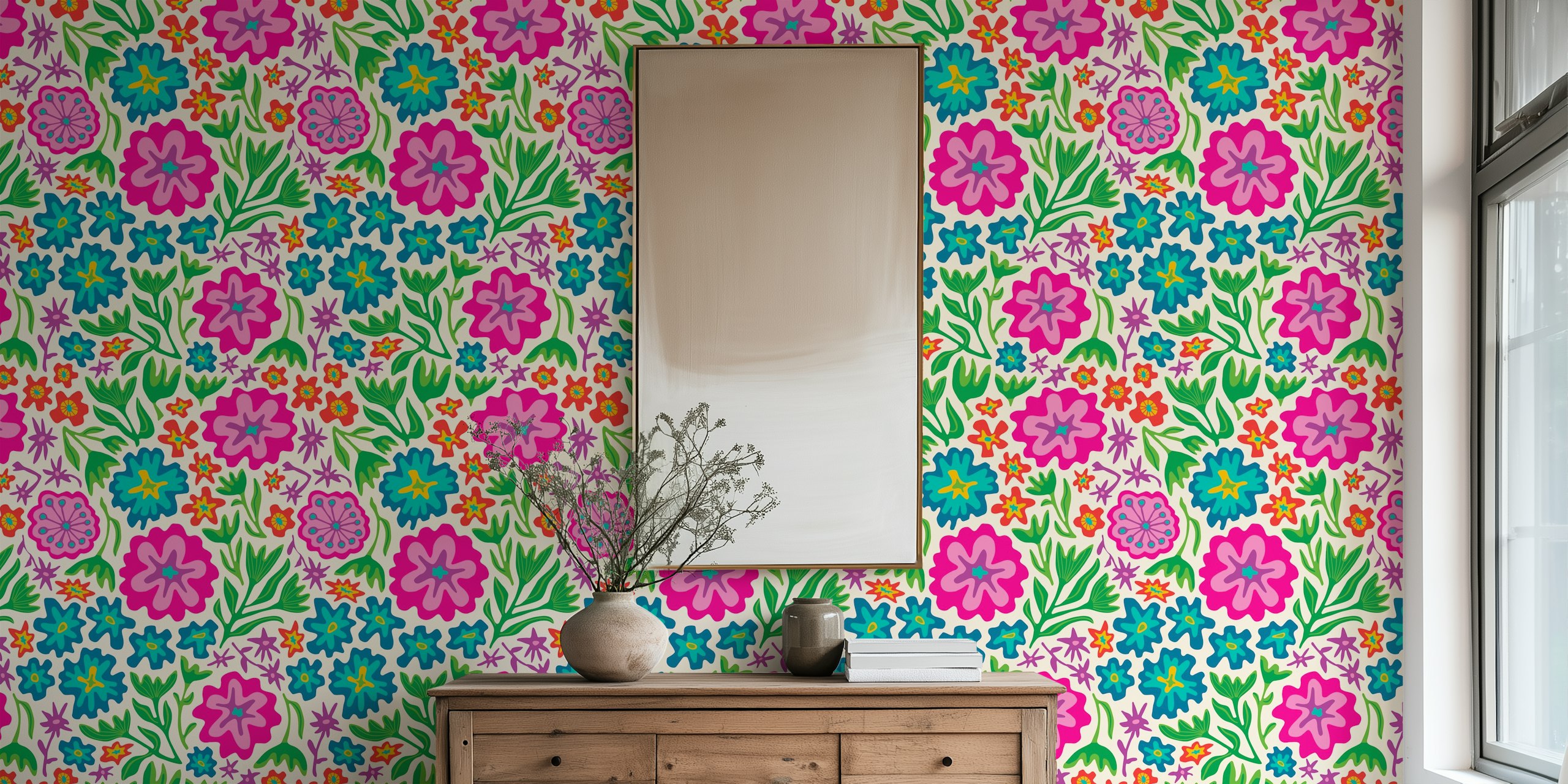 Barevný Květinový Sayulita Tropical Floral Cream Large Na Výstavě