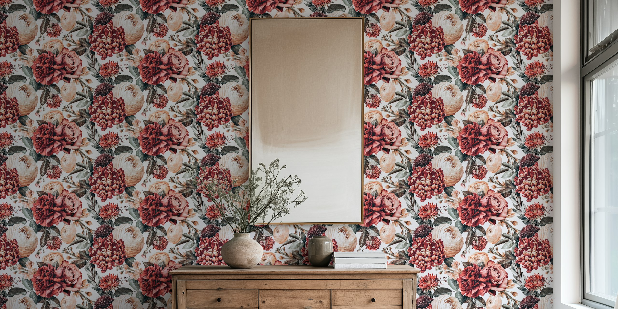 Papel de parede floral em um quarto