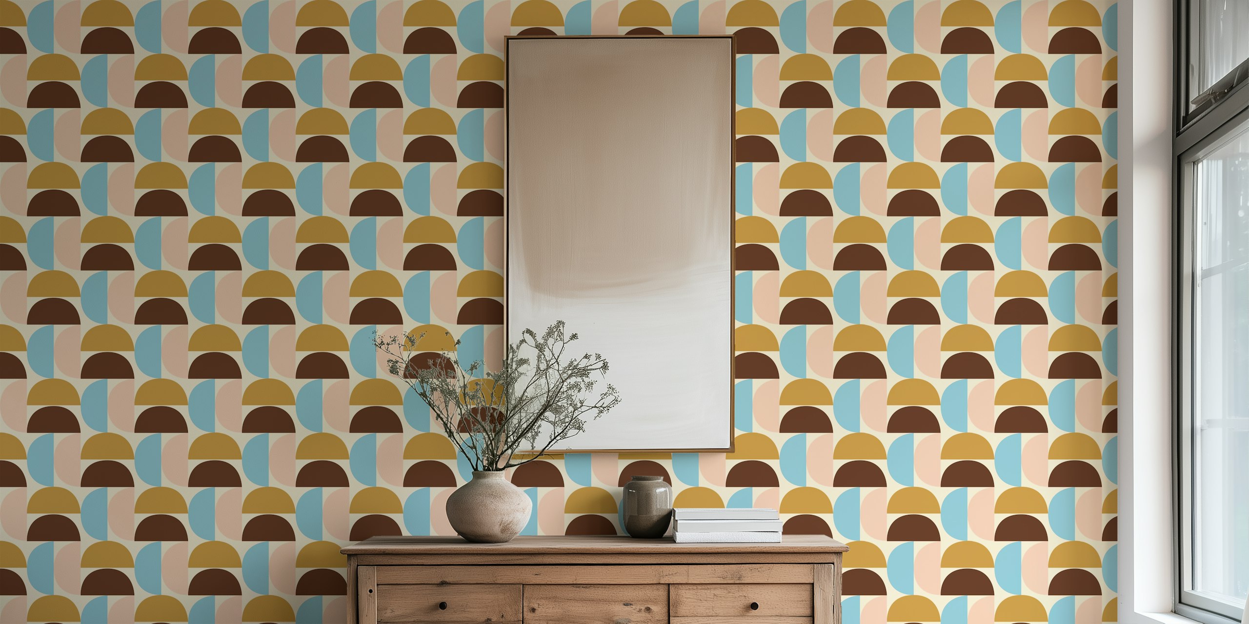 Papel de parede Mindfulness Mod Dots Blue em um quarto