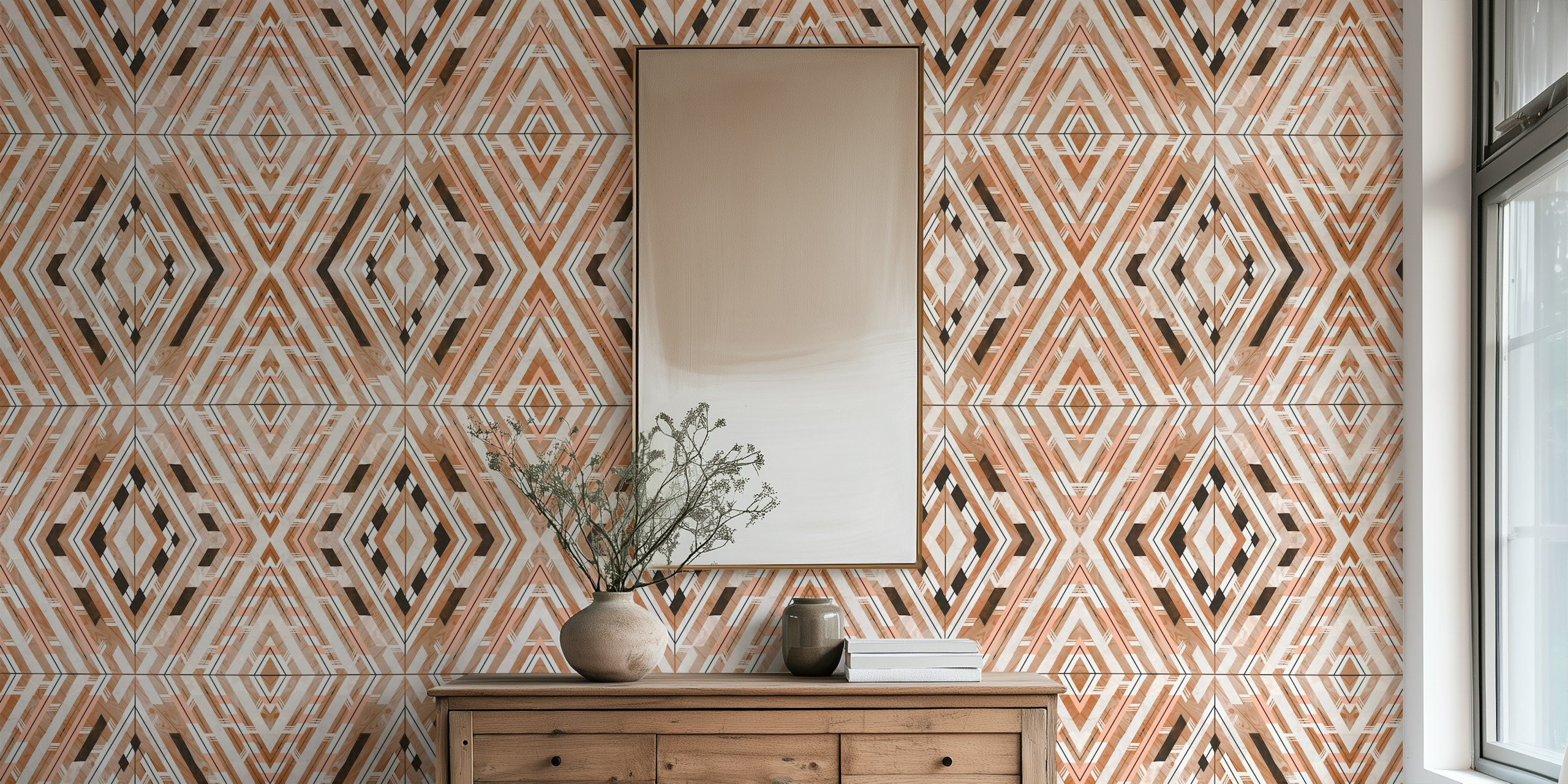 Ταπετσαρία Linear Southwestern Boho Σε Ένα Δωμάτιο