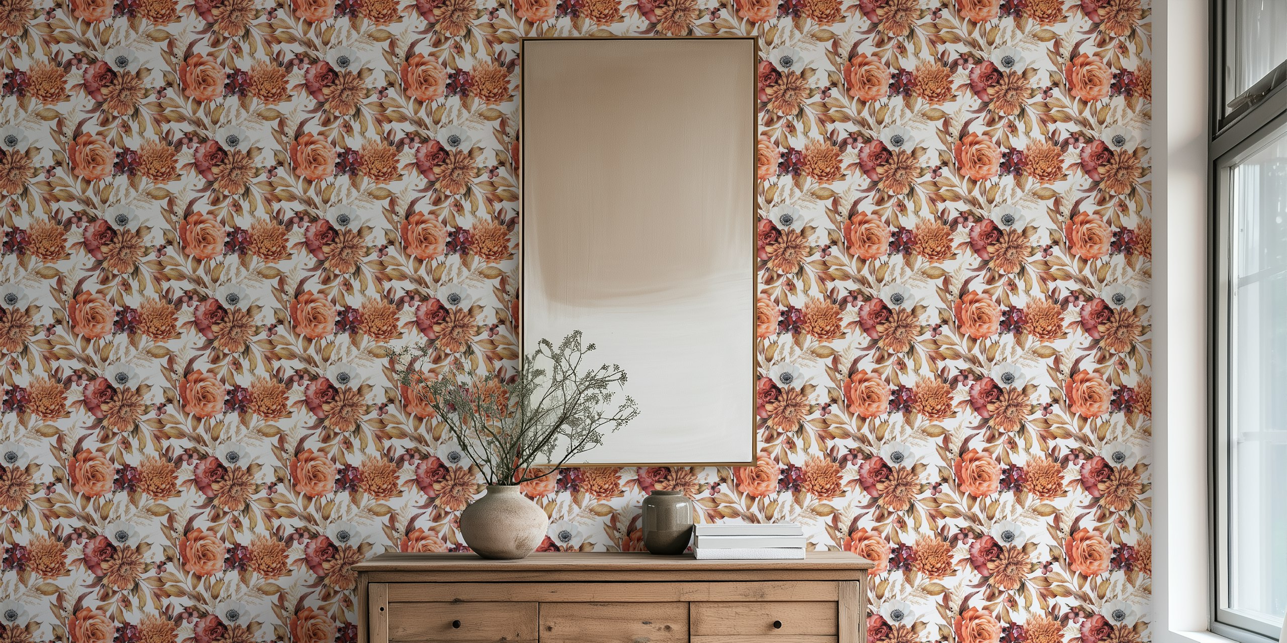 Floral wallpaper design in a cozy room