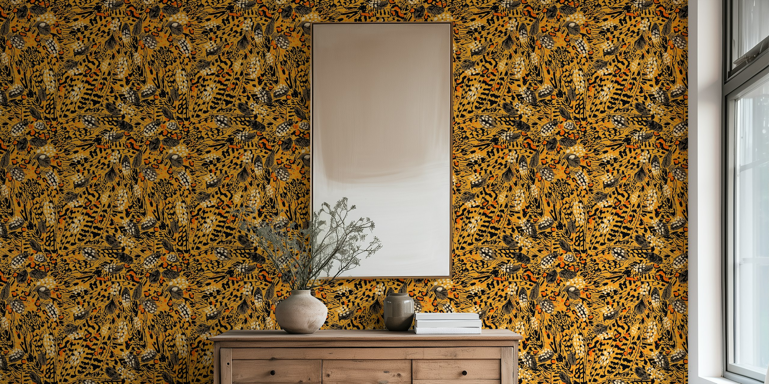 Vibrant leopard print wallpaper in a room