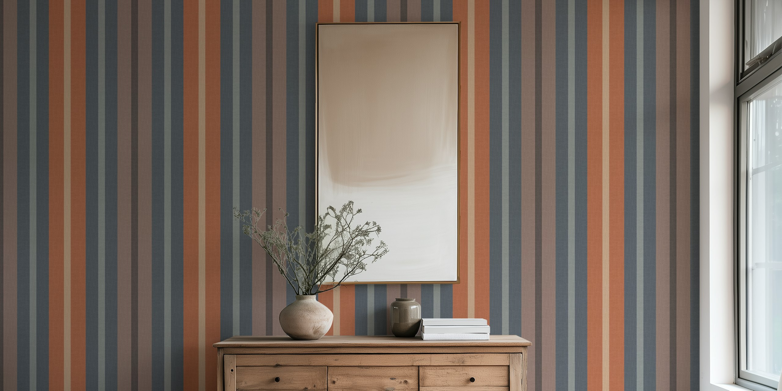 Burlap stripes wallpaper en un entorno de habitación
