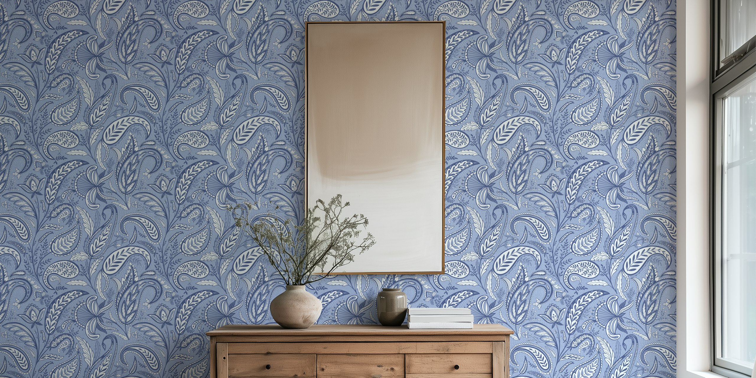 Elegant paisley pattern in monochrome blue