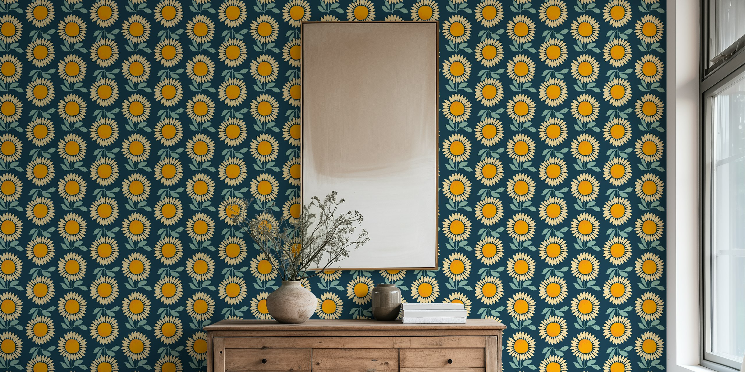 Daisy Chain wallpaper displayed in a room