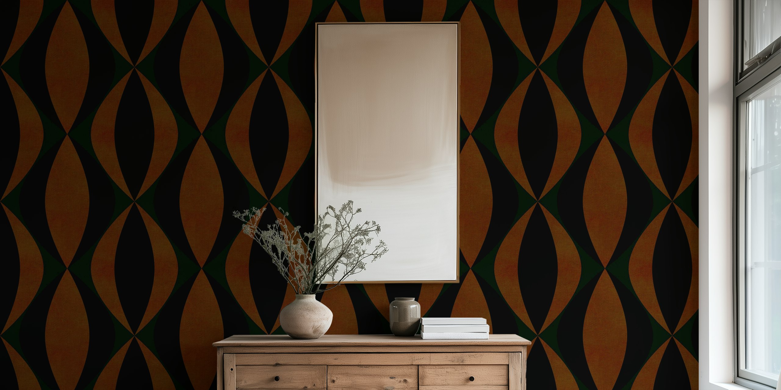 Art deco ornament dark wallpaper in a room