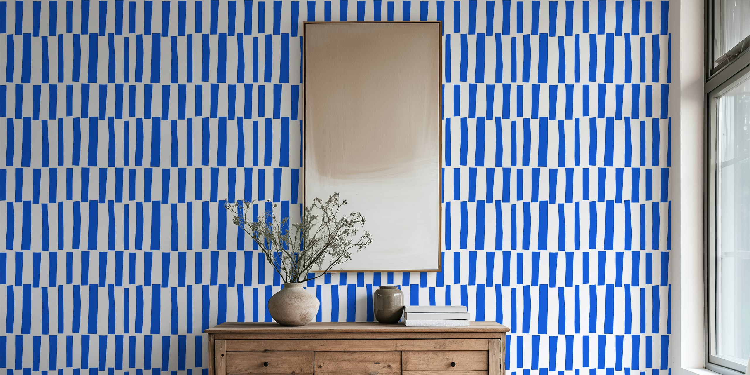 Blue striped pattern on white background wallpaper
