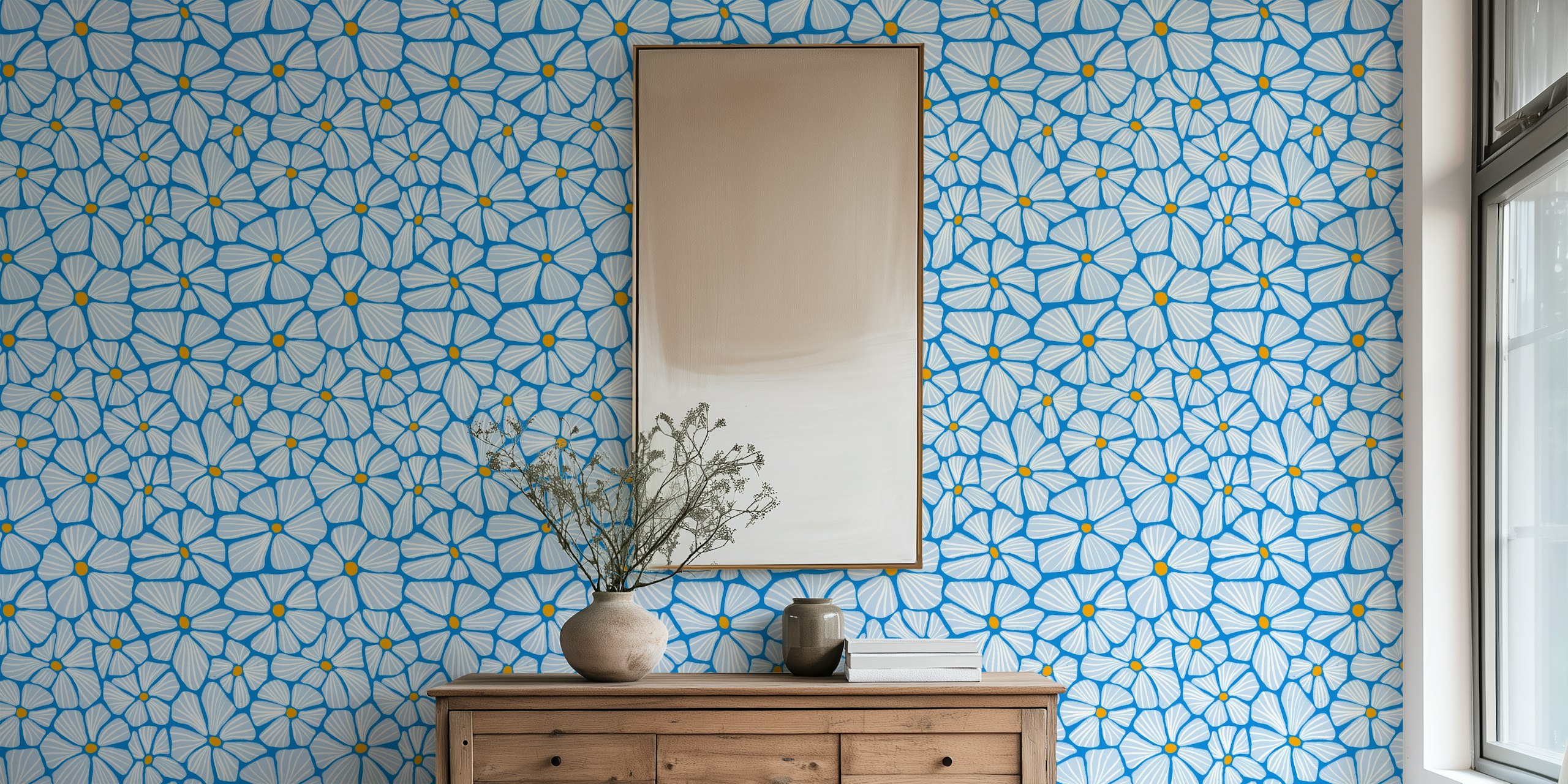 Textured Flower Mosaic wallpaper in a room