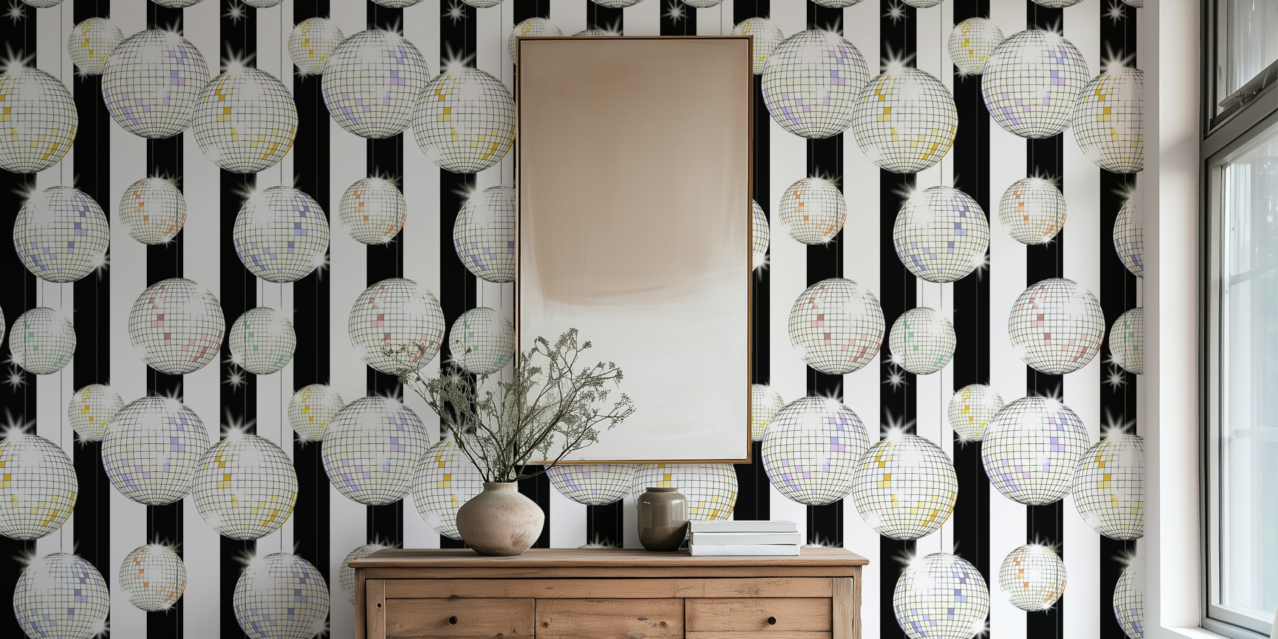 Striped Party Disco Ball wallpaper in a room