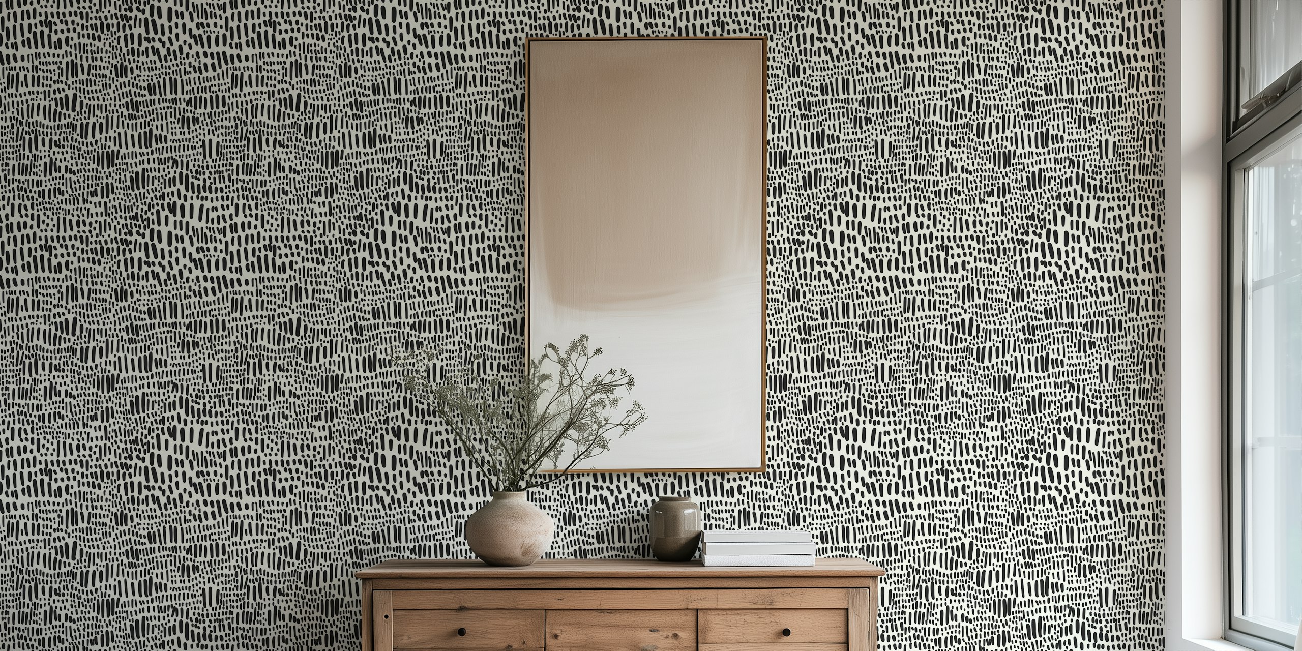 Black and white organic lines pattern wallpaper