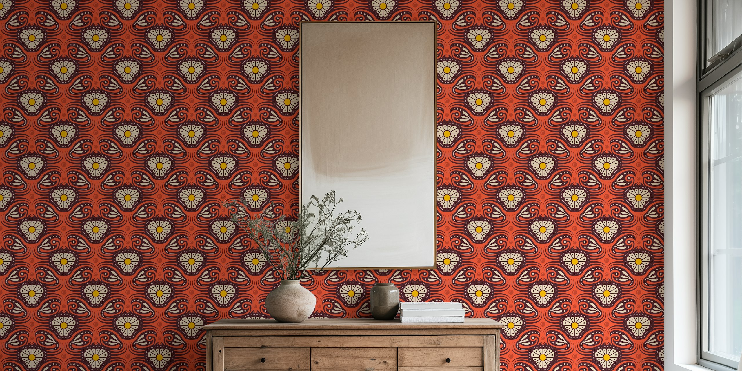 KF 0240 A - Vintage Retro Crab Floral tapetdesign.