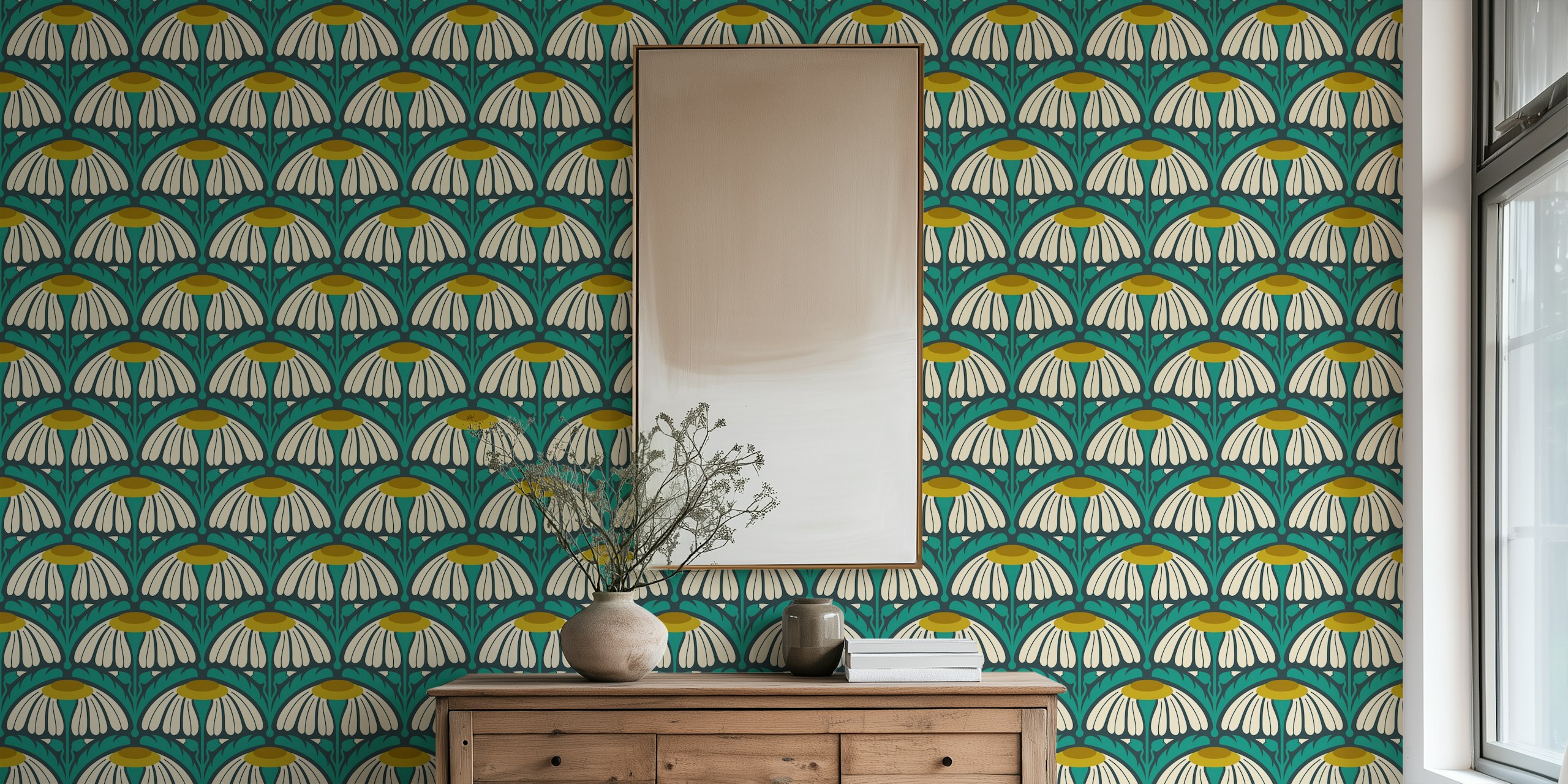 Vintage Retro Modern Floral wallpaper design