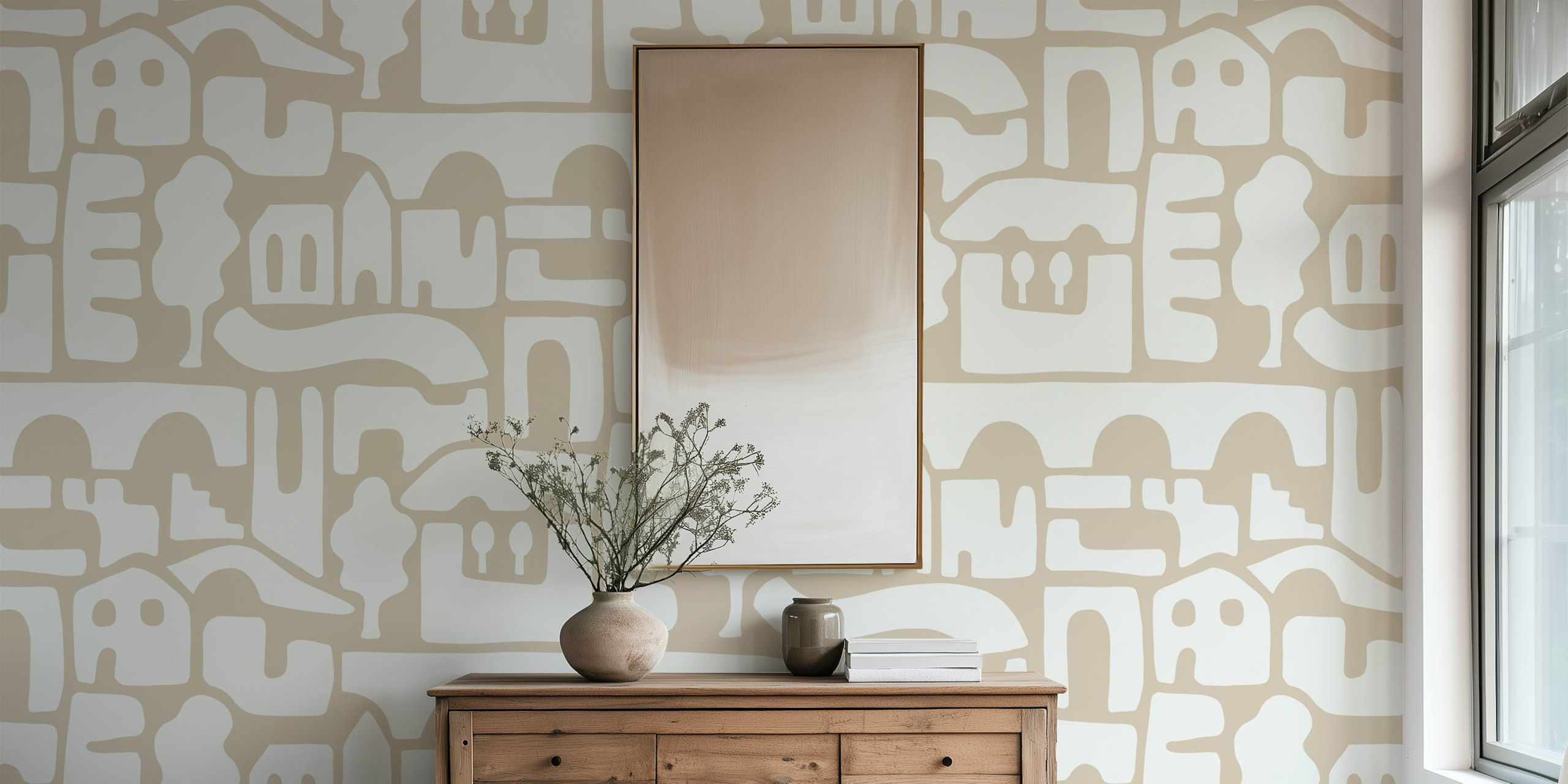 Calming Urban Shapes Beige ταπετσαρία σε ένα δωμάτιο