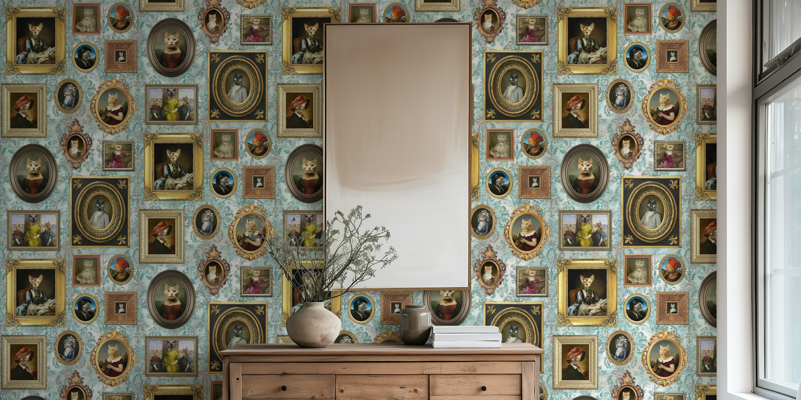 Zidna tapeta s neobičnom mačkom u sobi