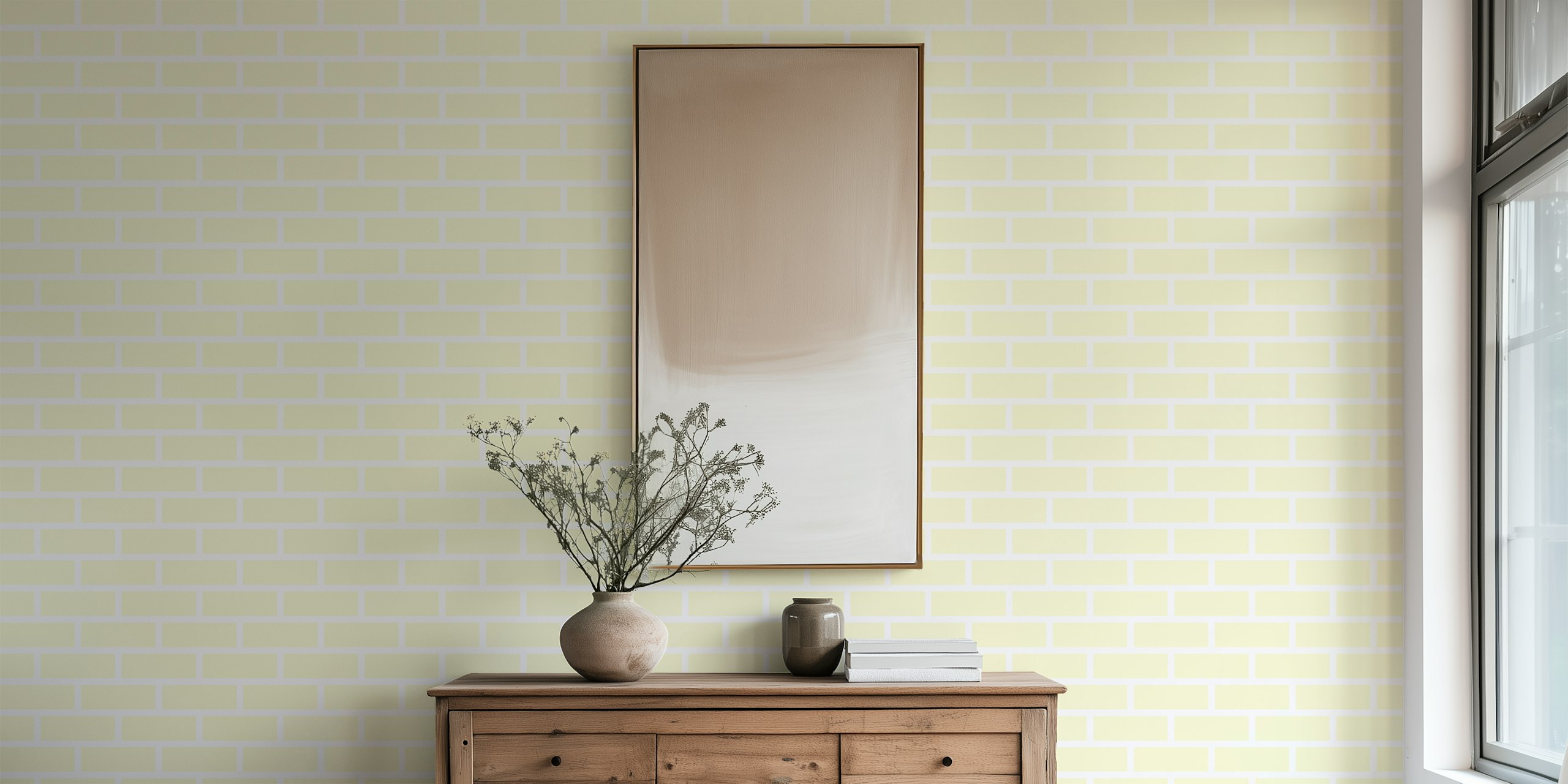 Cream brick wallpaper σε μια ρύθμιση δωματίου