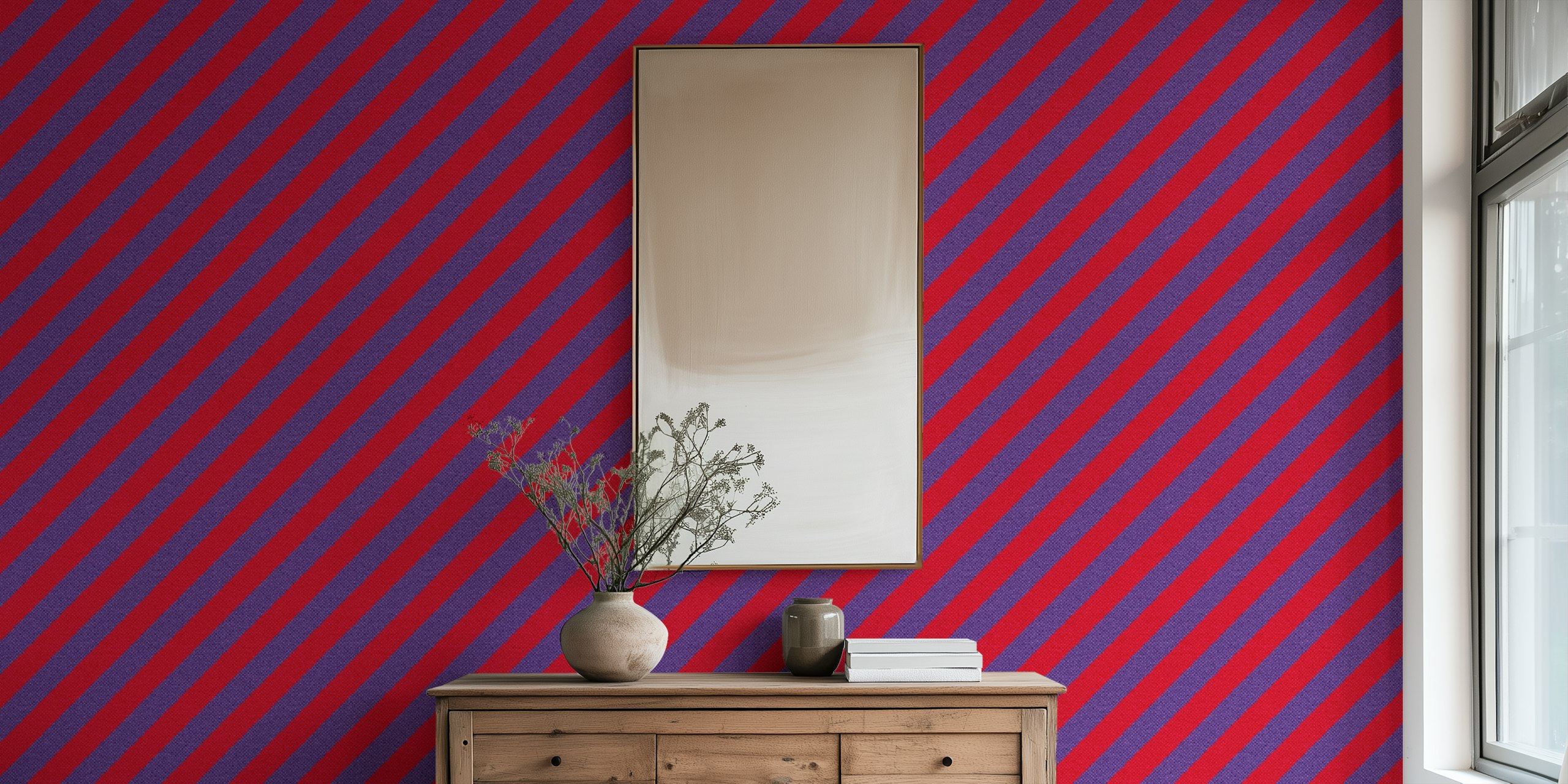 Red and purple diagonal striped wallpaper