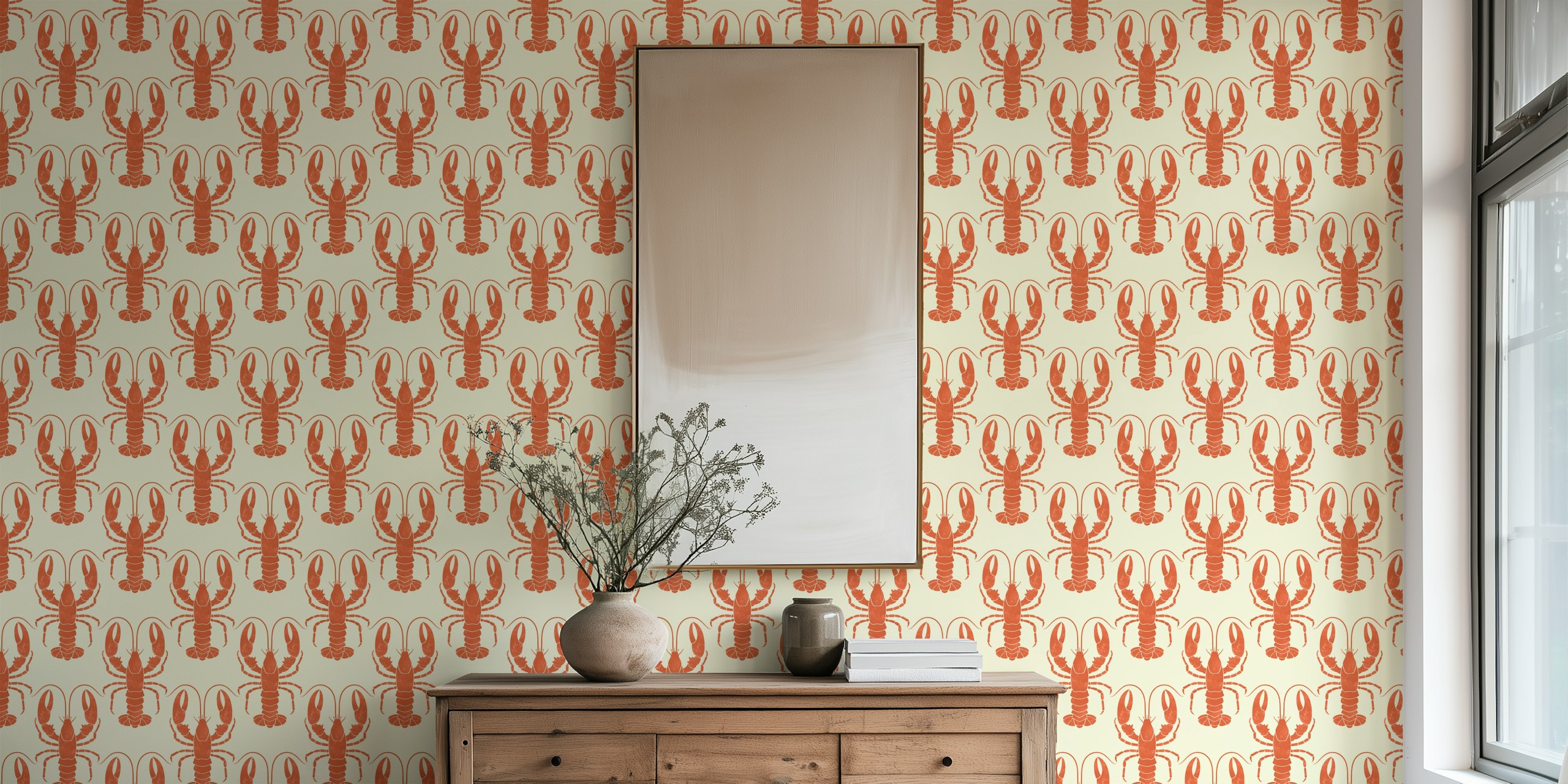Papel de parede Orange Lobsters em um quarto