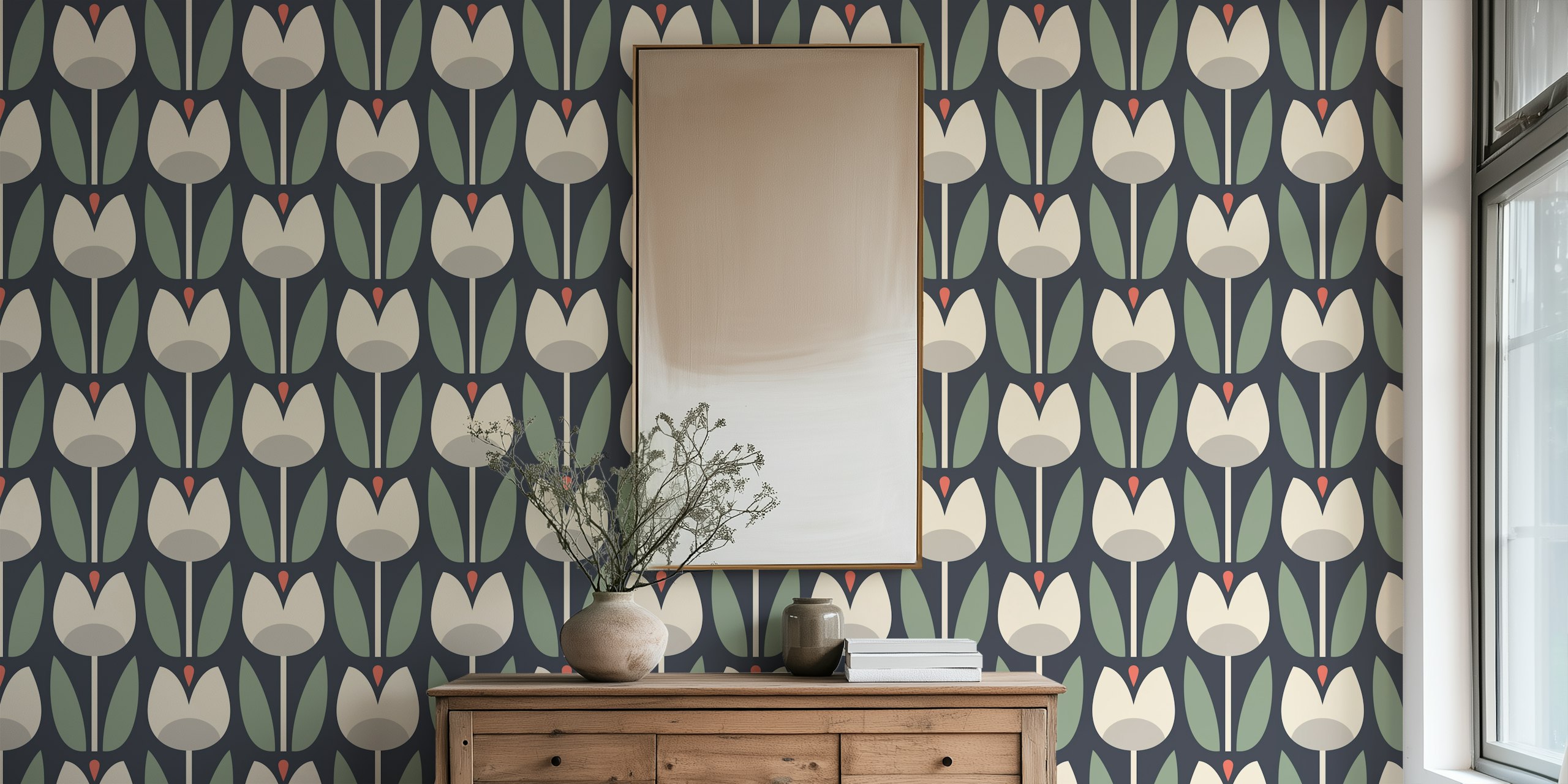 Modern tulips wallpaper design displayed in a room