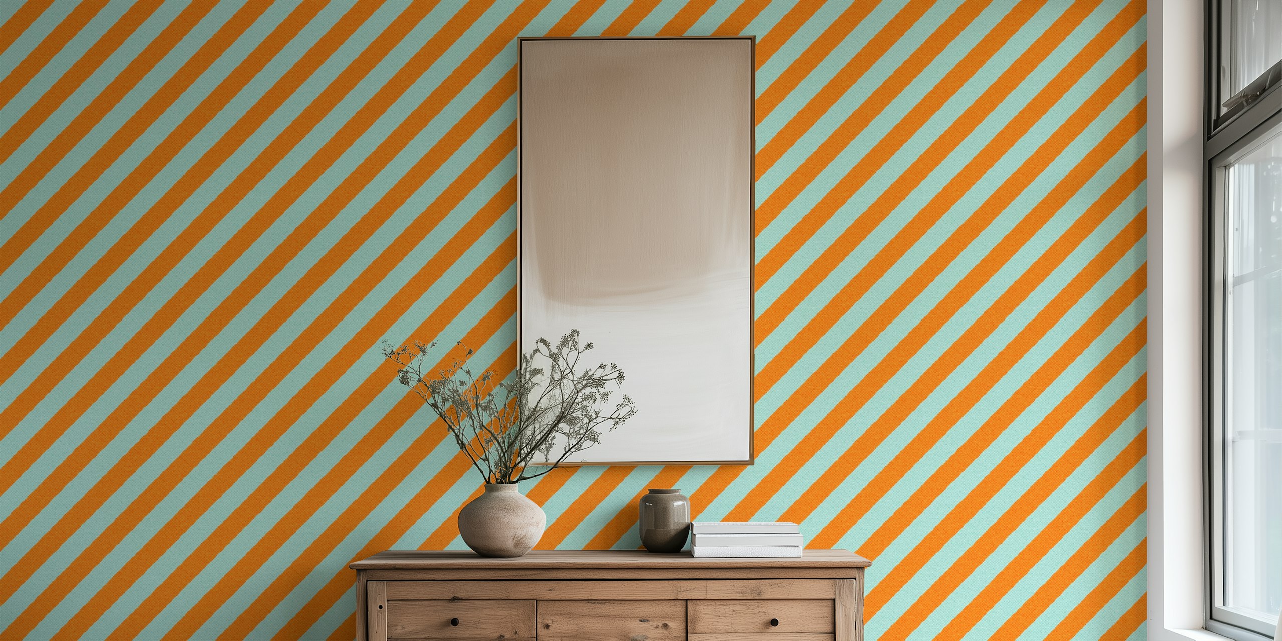 Pomarańczowa I Niebieska Tapeta Stripes 002 B W Pokoju