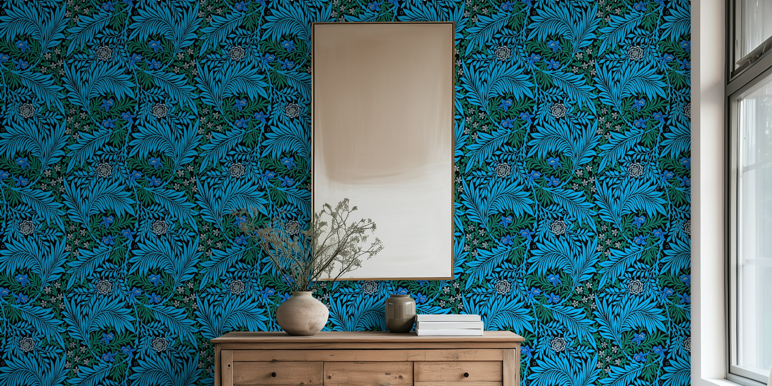 Victorian Larkspur pattern behang in een kamer