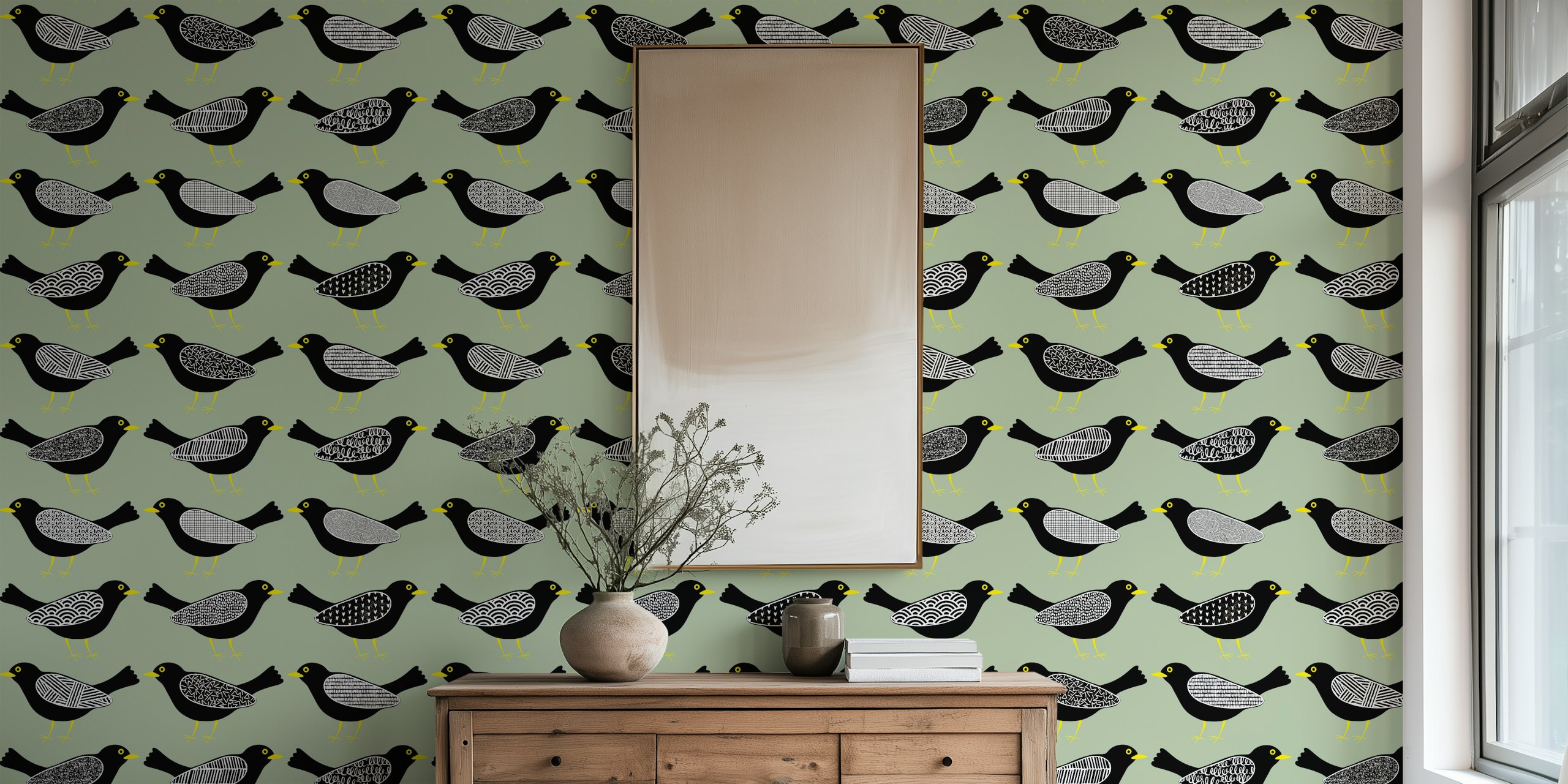 Tapeta Blackbirds pattern u sobi