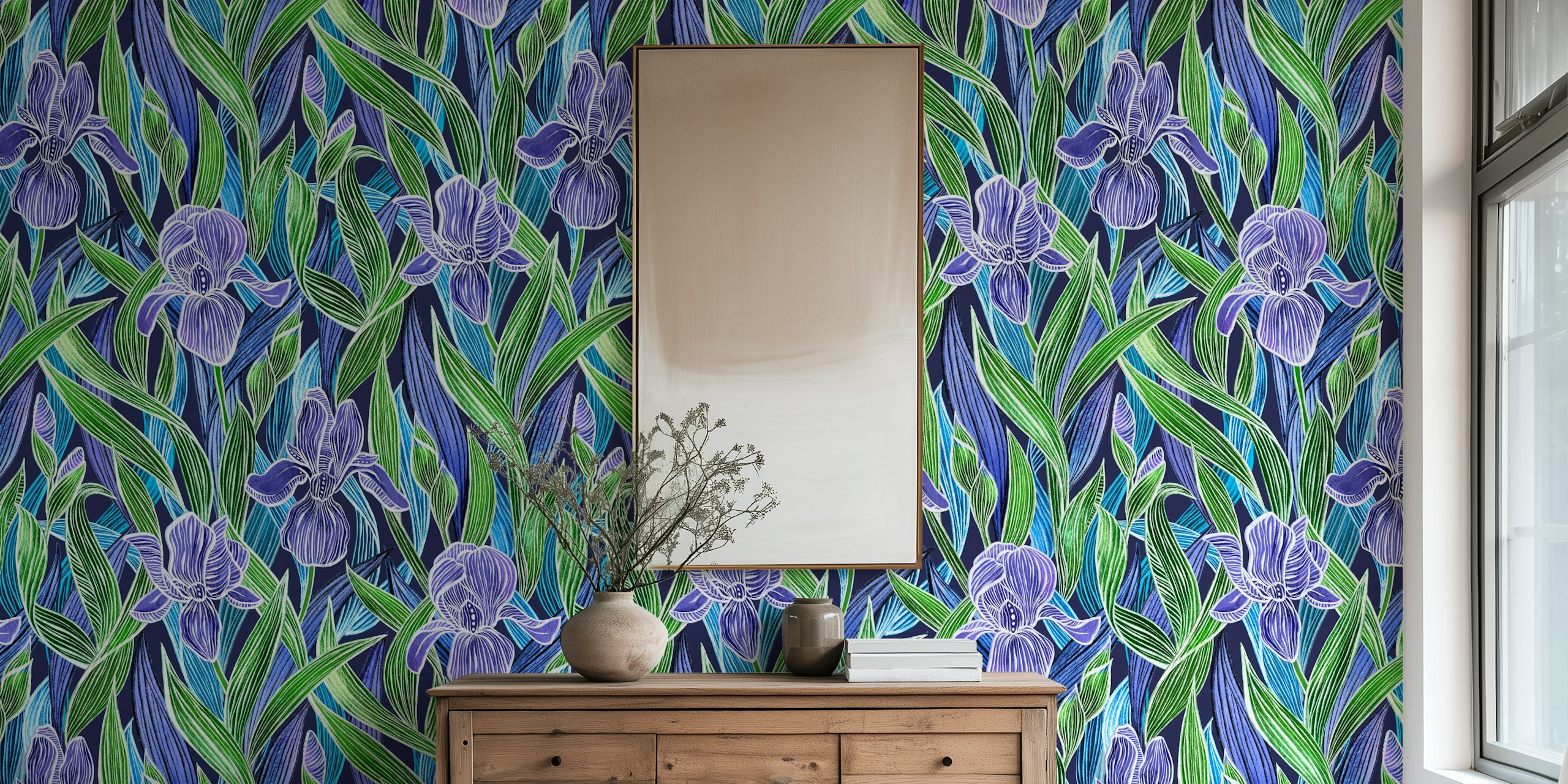 Iridescent Irises wallpaper in a room