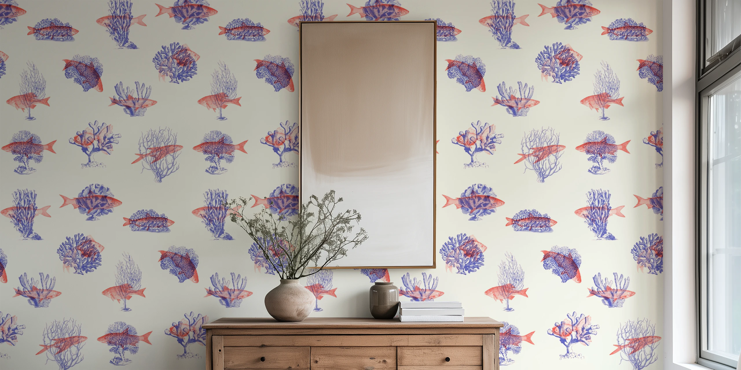 Nautical Fish Pattern Wallpaper for Kids Room