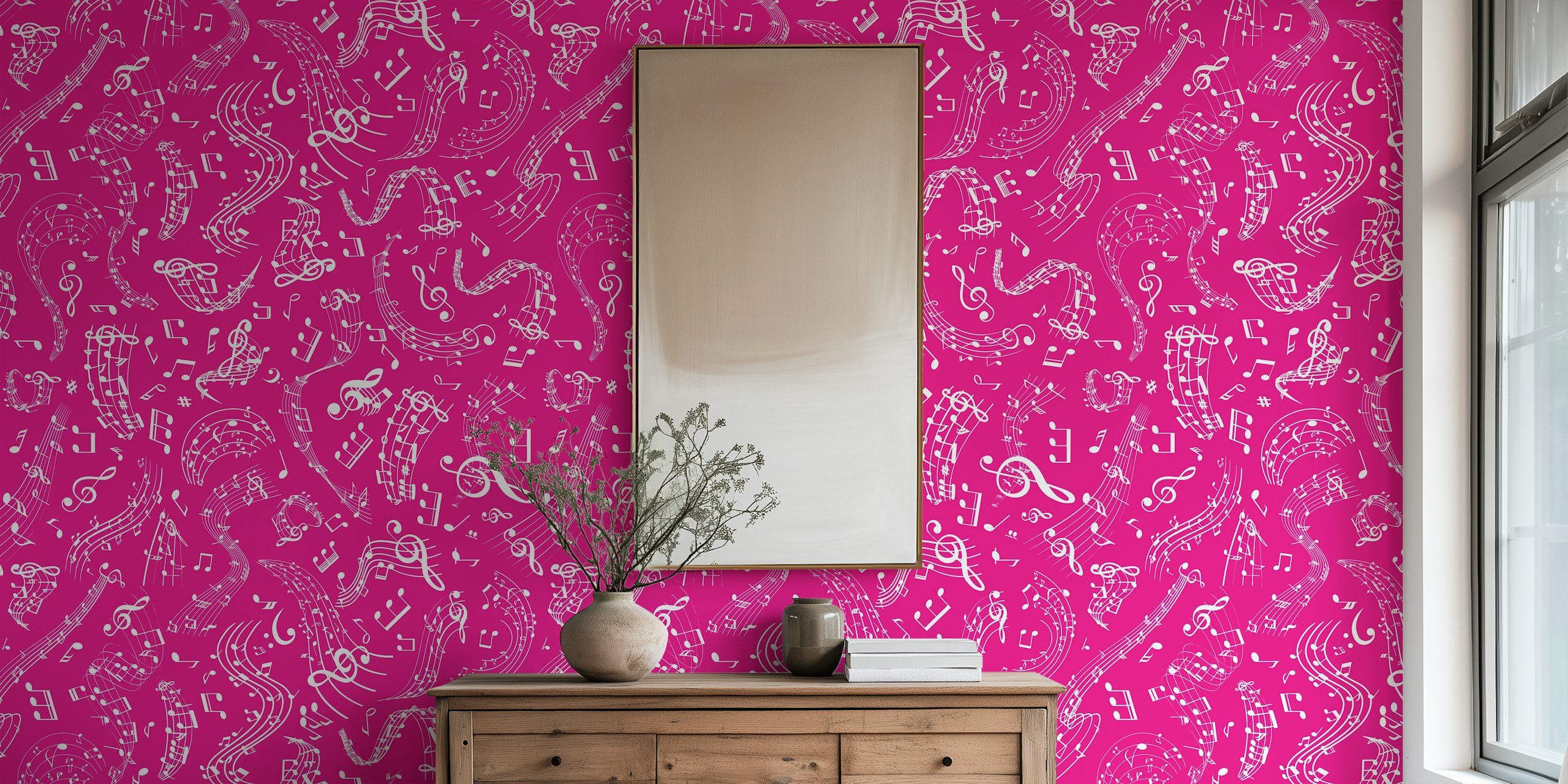 Tapeta Vivid pink music notes u sobi