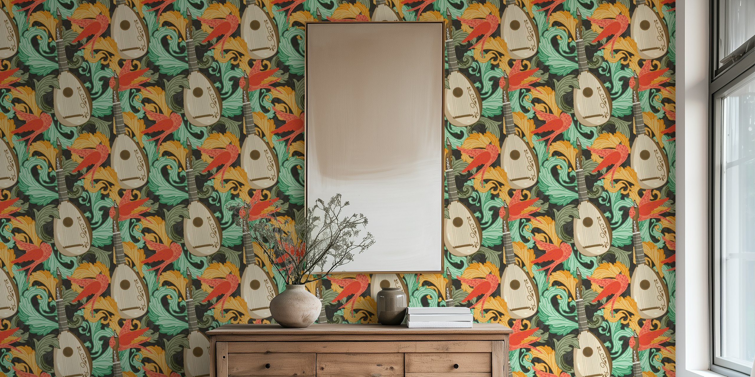 French Lute Rococo wallpaper in a room setting