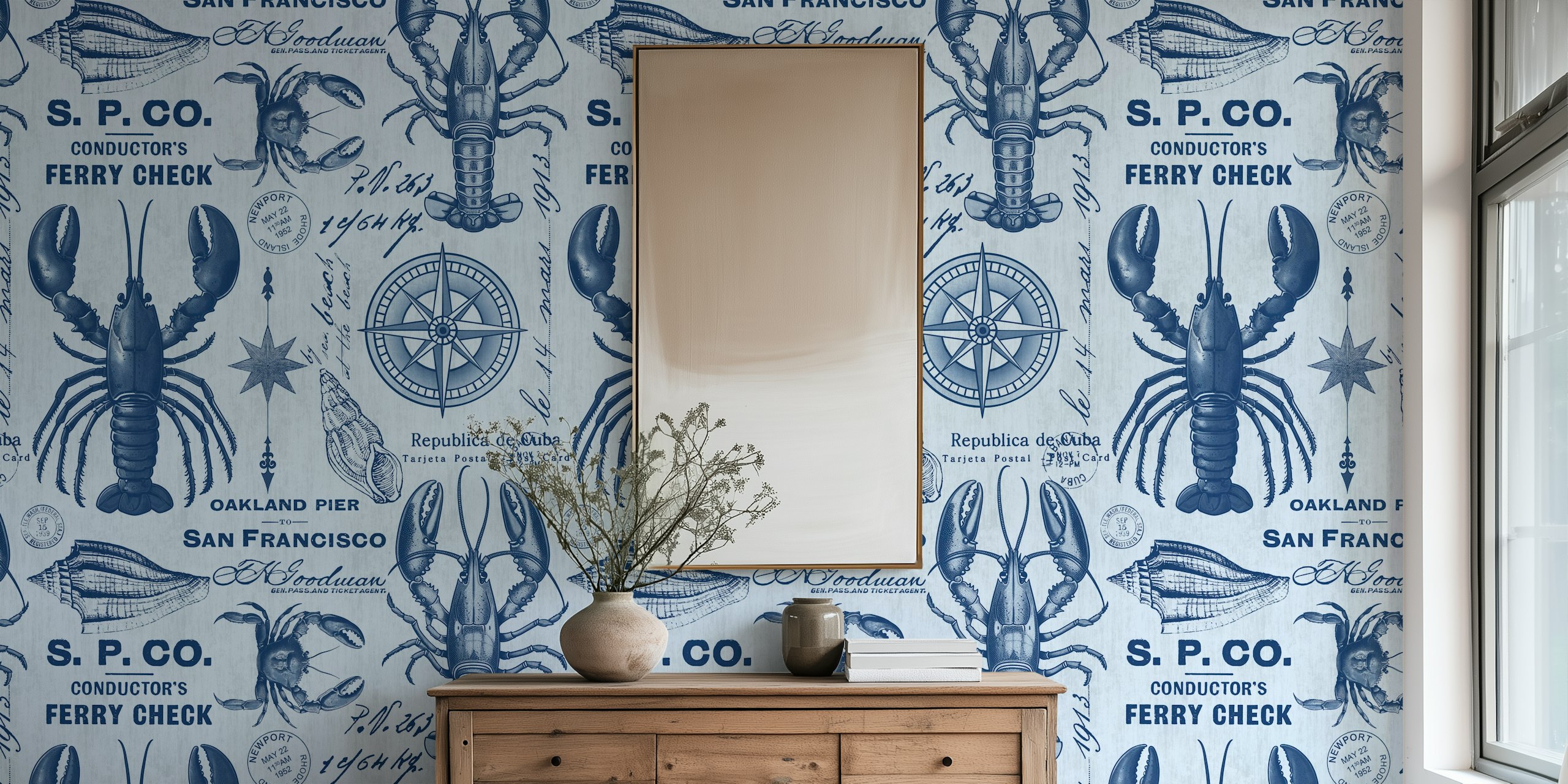 Nautisk tapet visad i ett rum