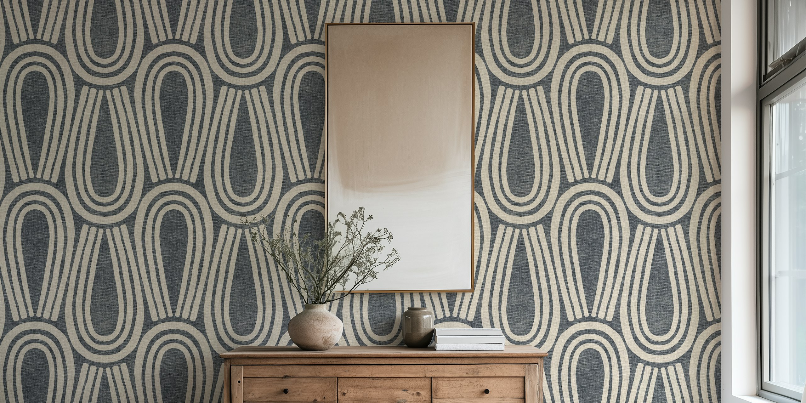 Textured loops in charcoal and warm grey wallpaper