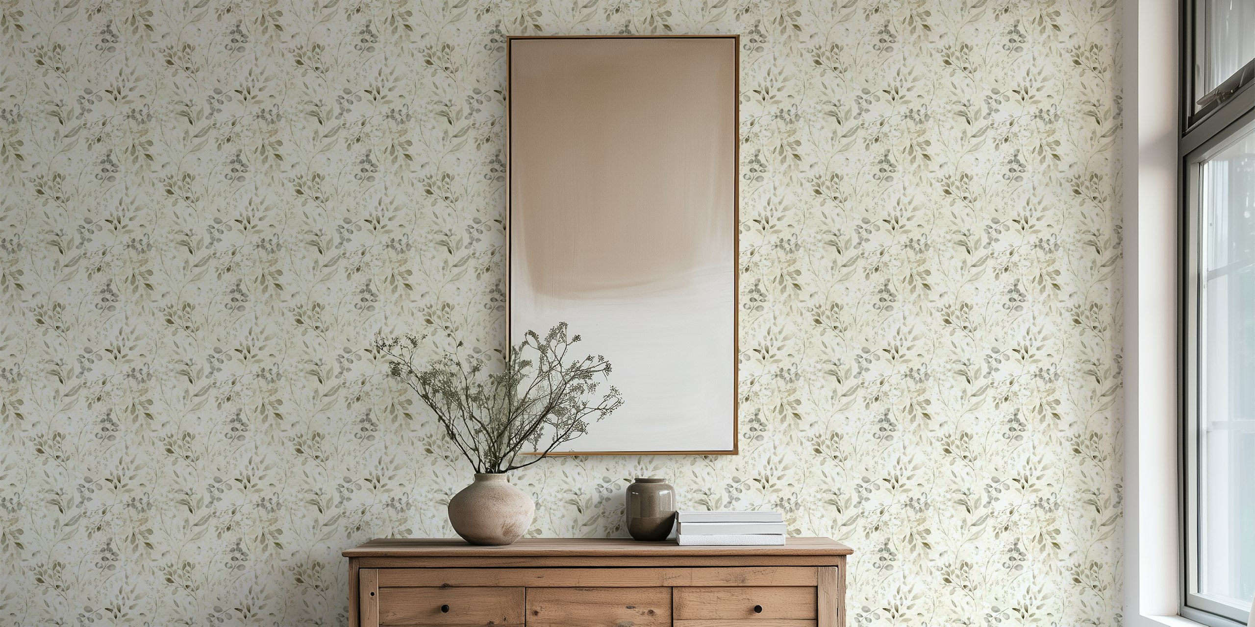 Eucalyptus leaves and branches in neutral tones wallpaper