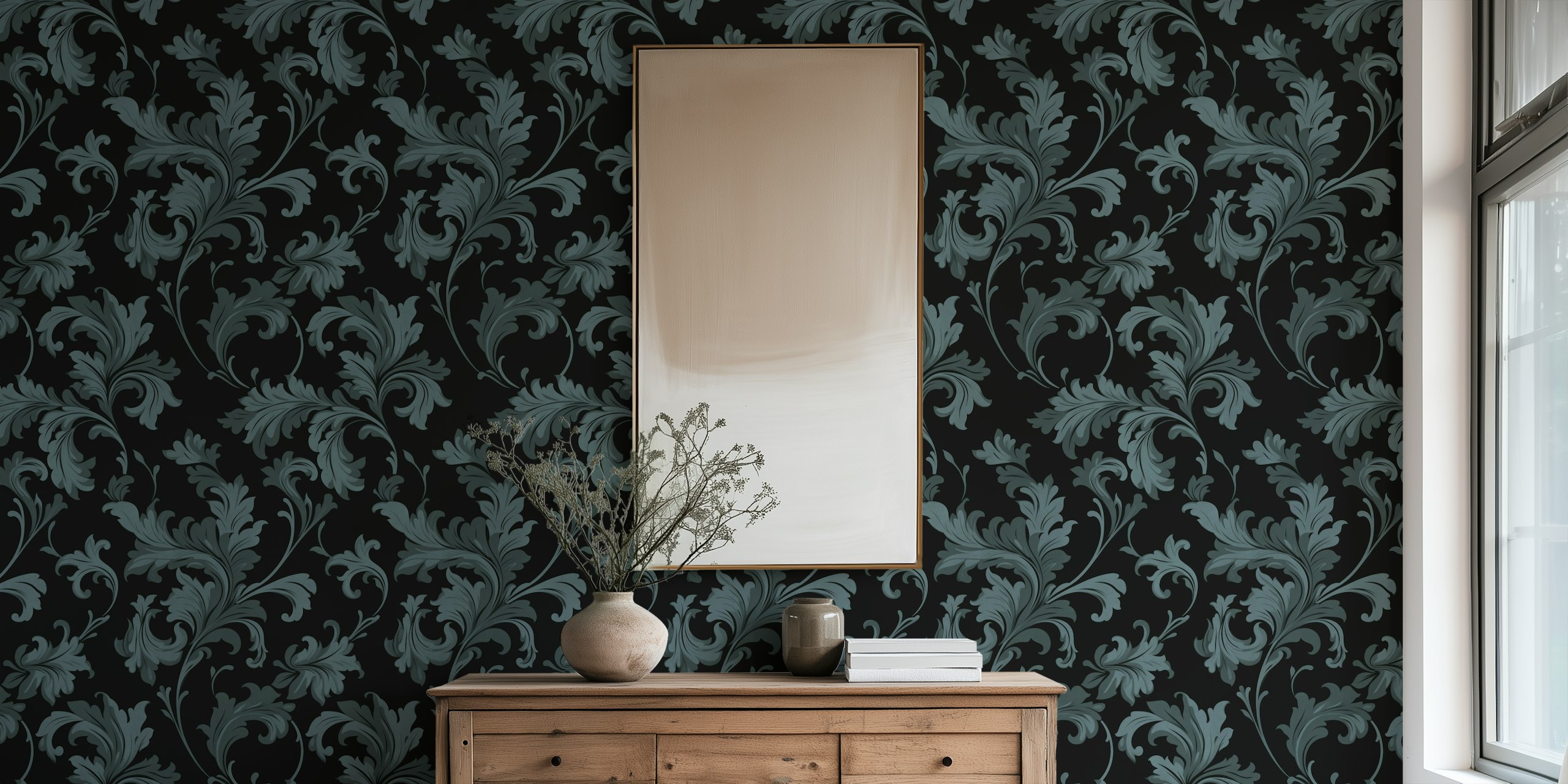 Vintage Victorian Swirl Opulence Teal Green tapet