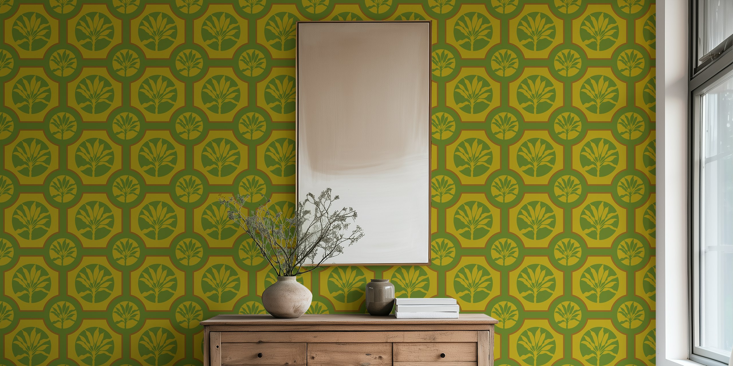 Tropical Ti Plant Tiles Green Tapete im Raum