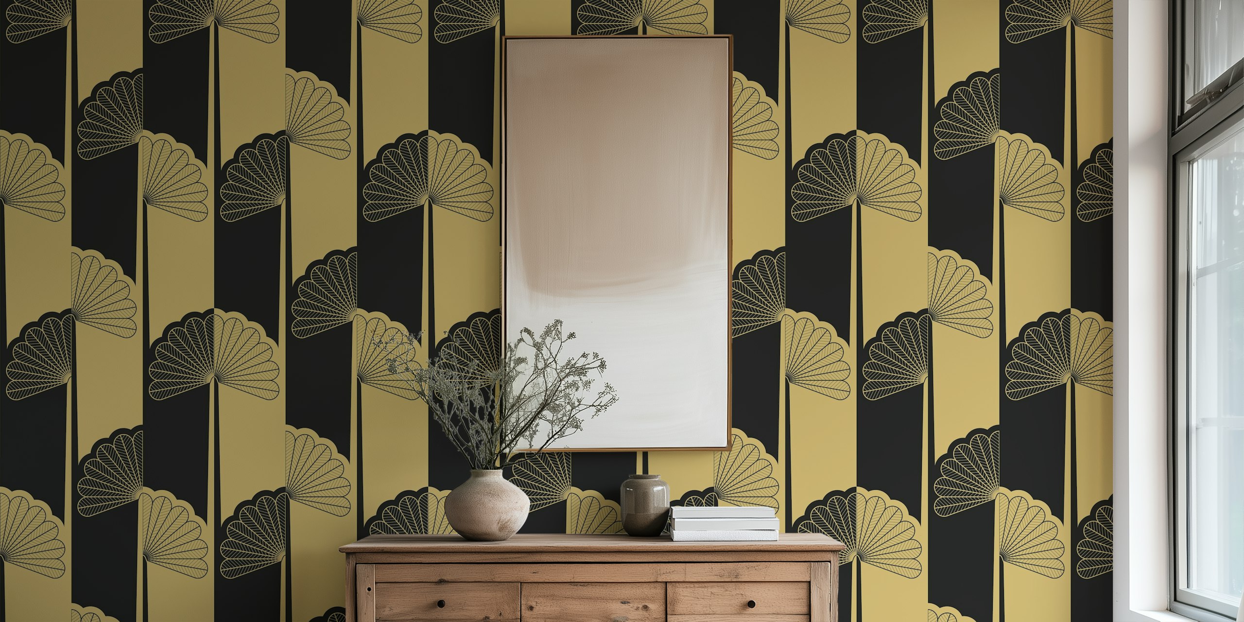 Glamour palm tree stripes behang in een kamer