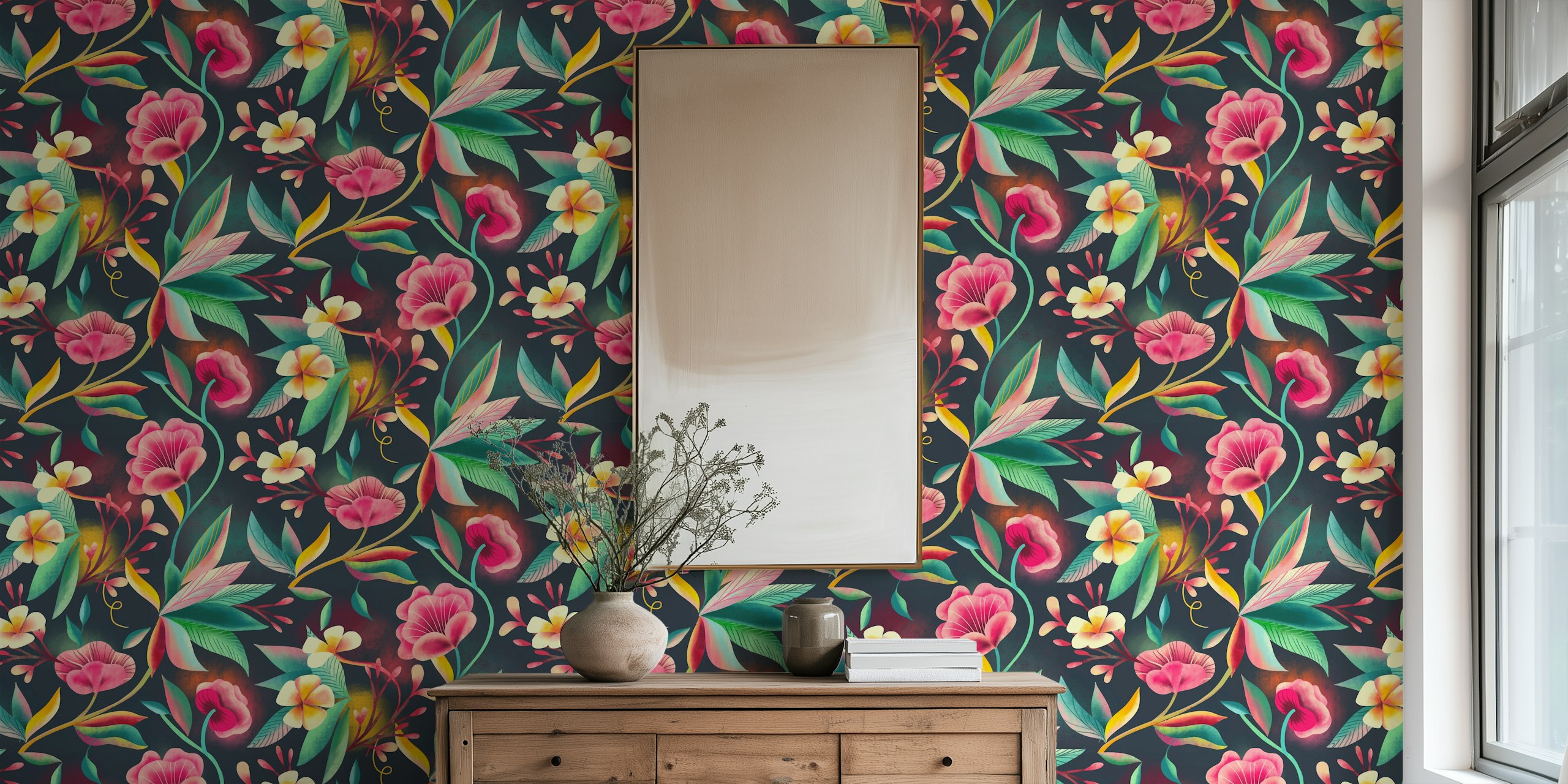 ταπετσαρία floral tropical scent σε ένα δωμάτιο