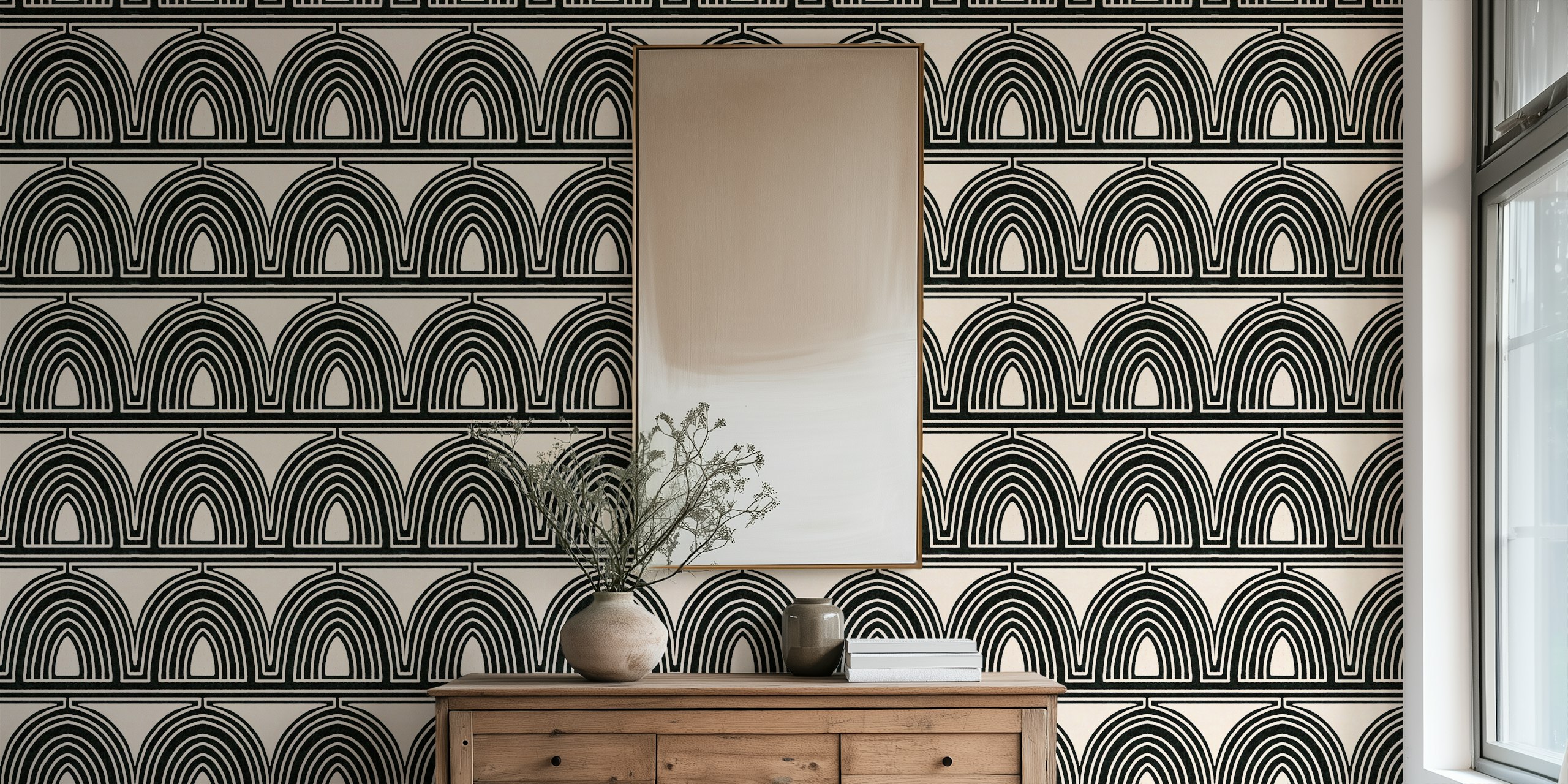 Monochrome Femke wallpaper in a stylish room