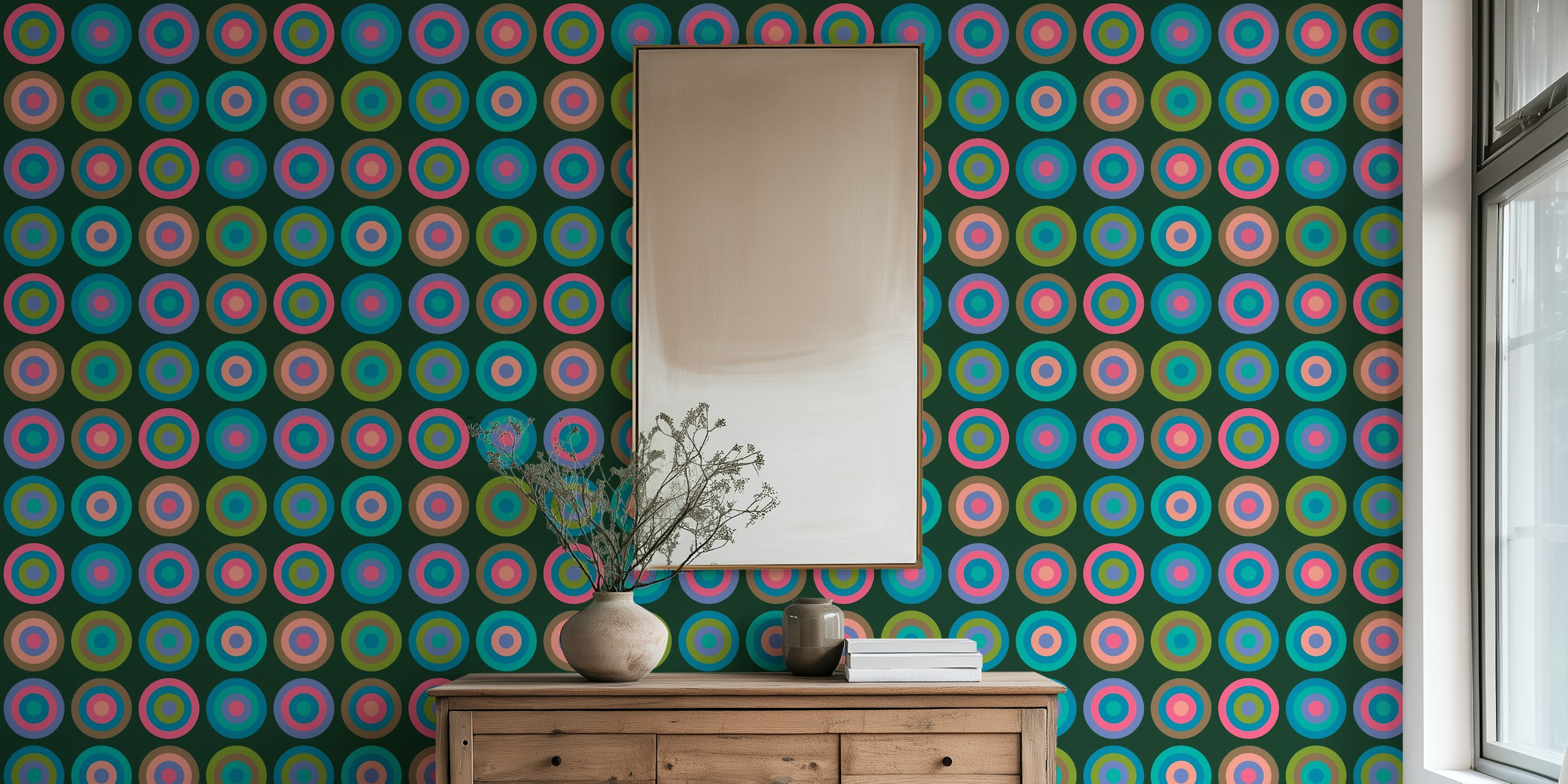 Retro geometric dots wallpaper in dark green