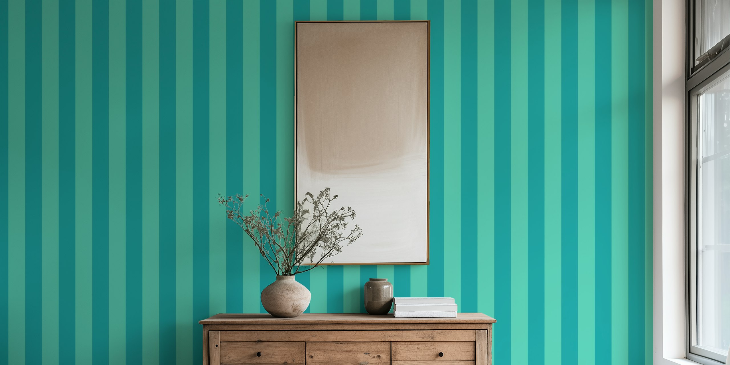 Carta da parati Green and Blue Retro Stripes in una stanza