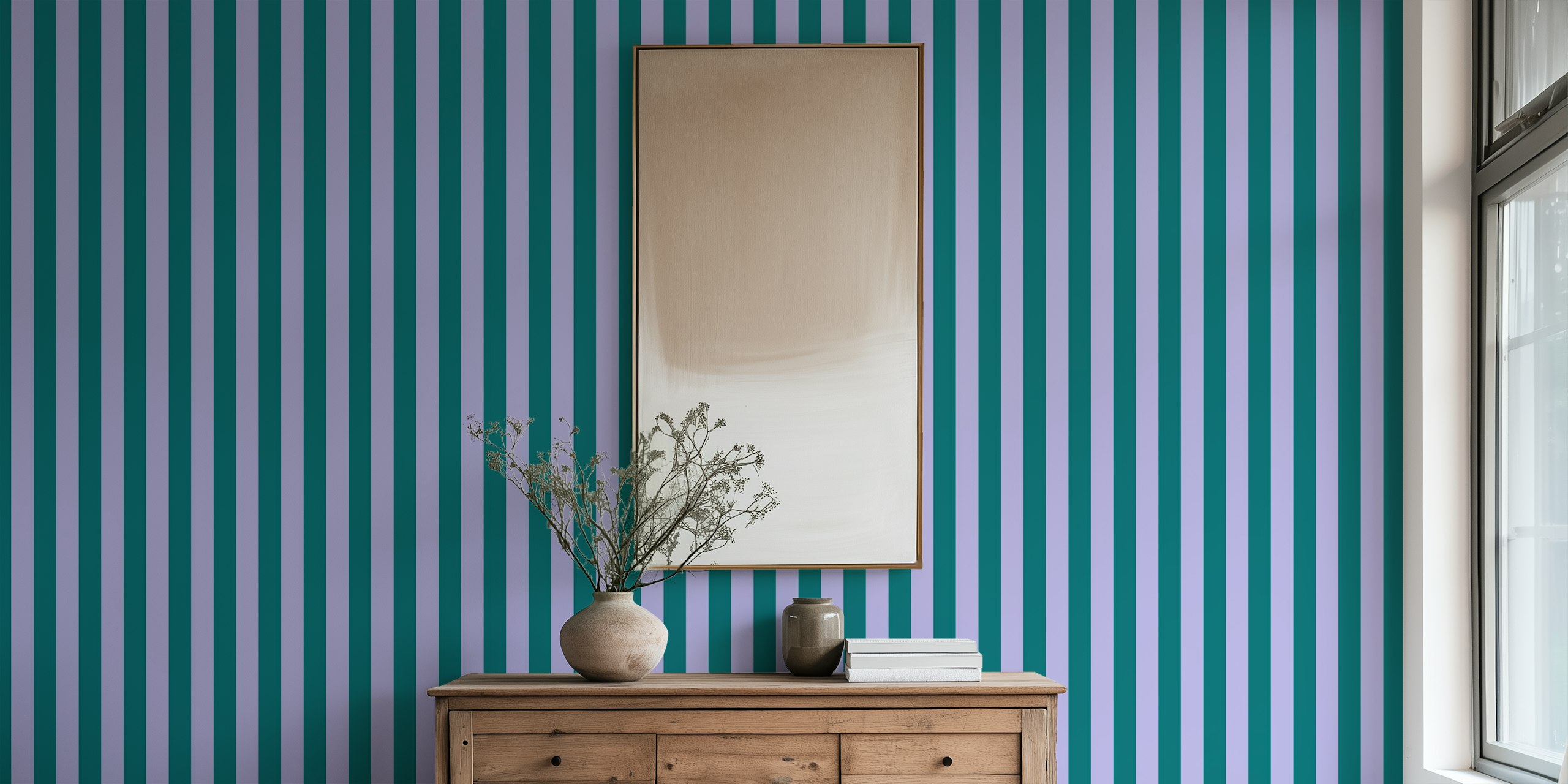 Zidna obloga Pink and Teal Retro Stripes u sobi