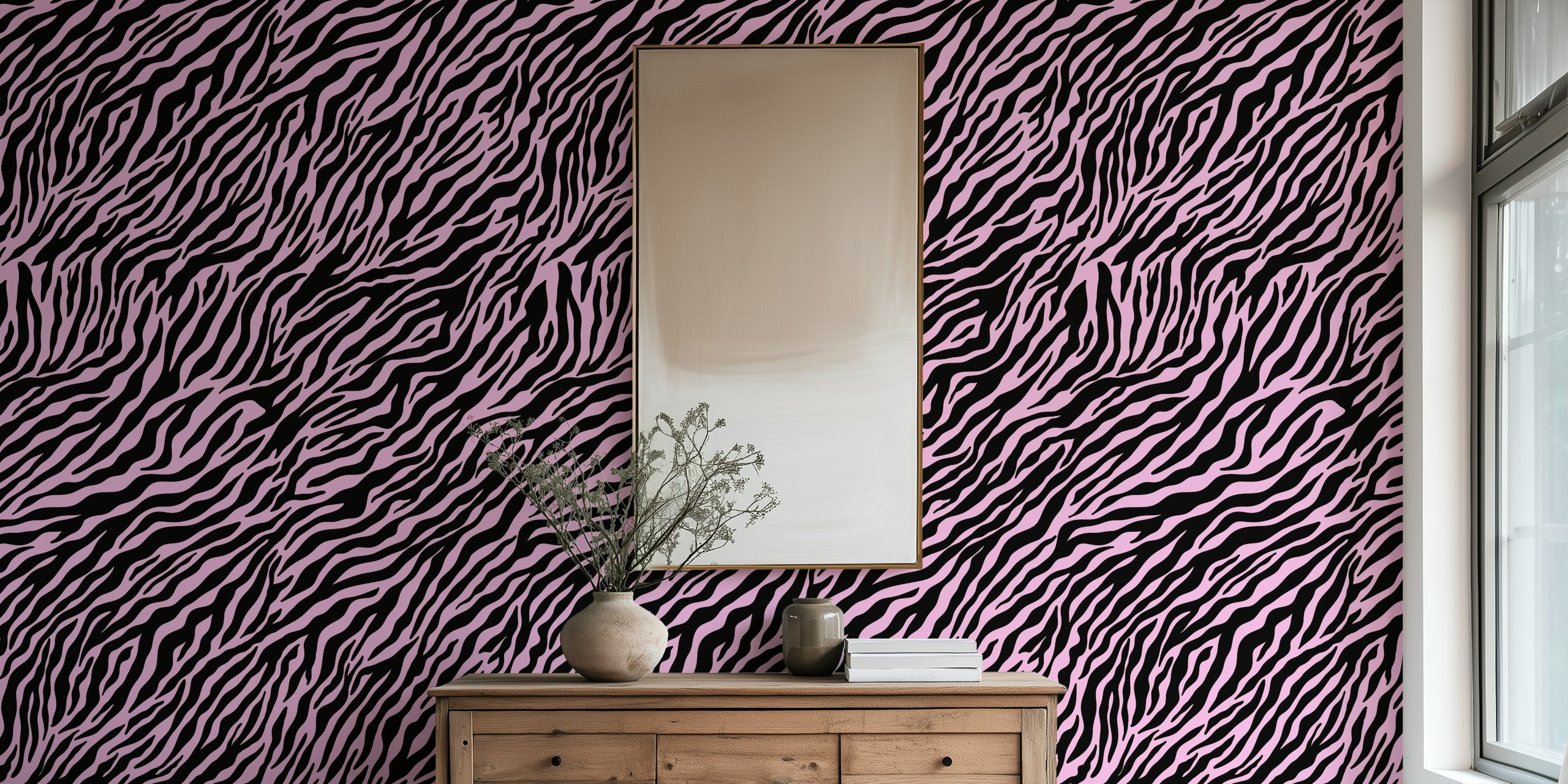 Zebra stripe wallpaper in blue on display