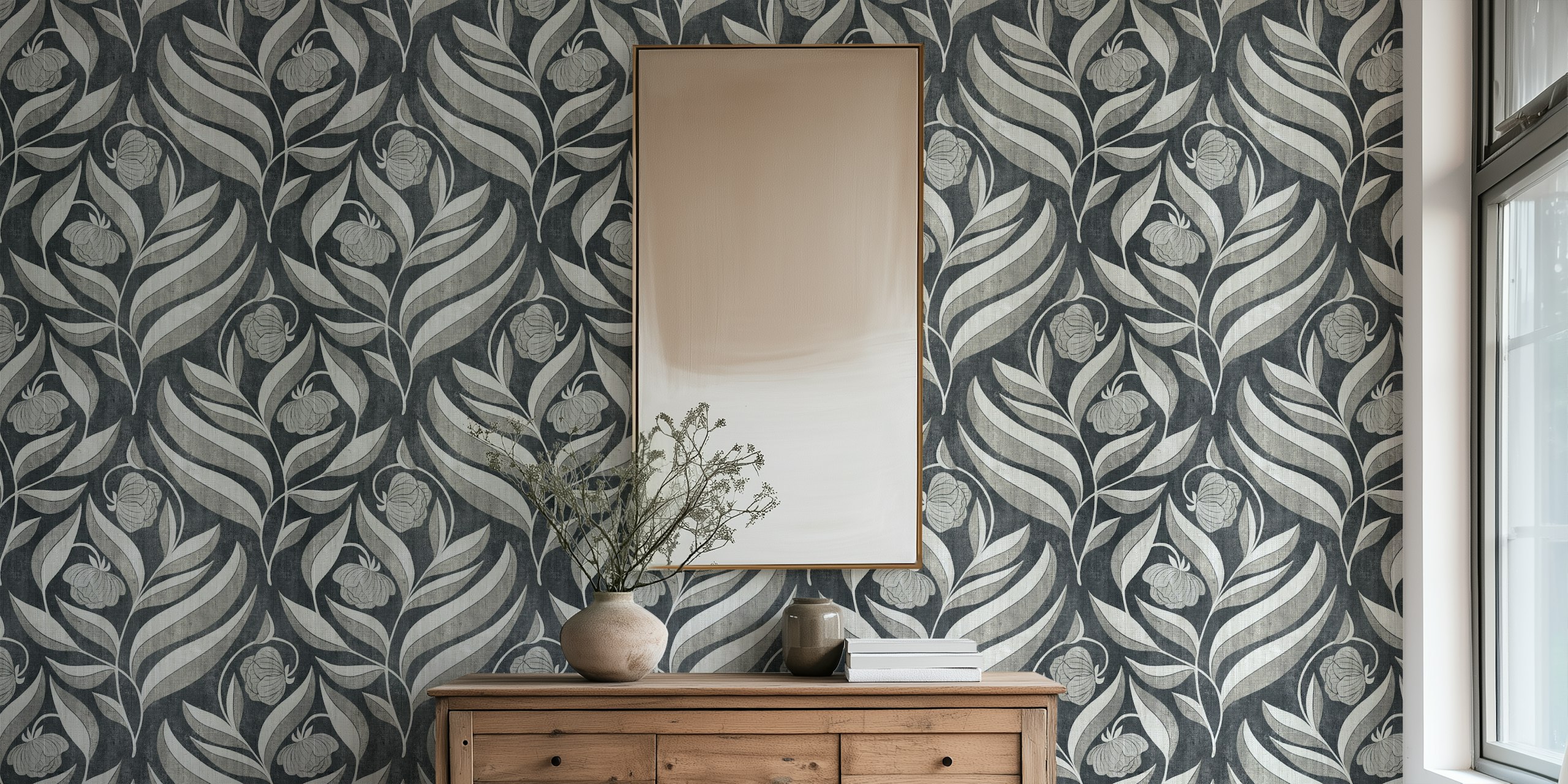 Flowing Floral Monochrome Wallpaper Design