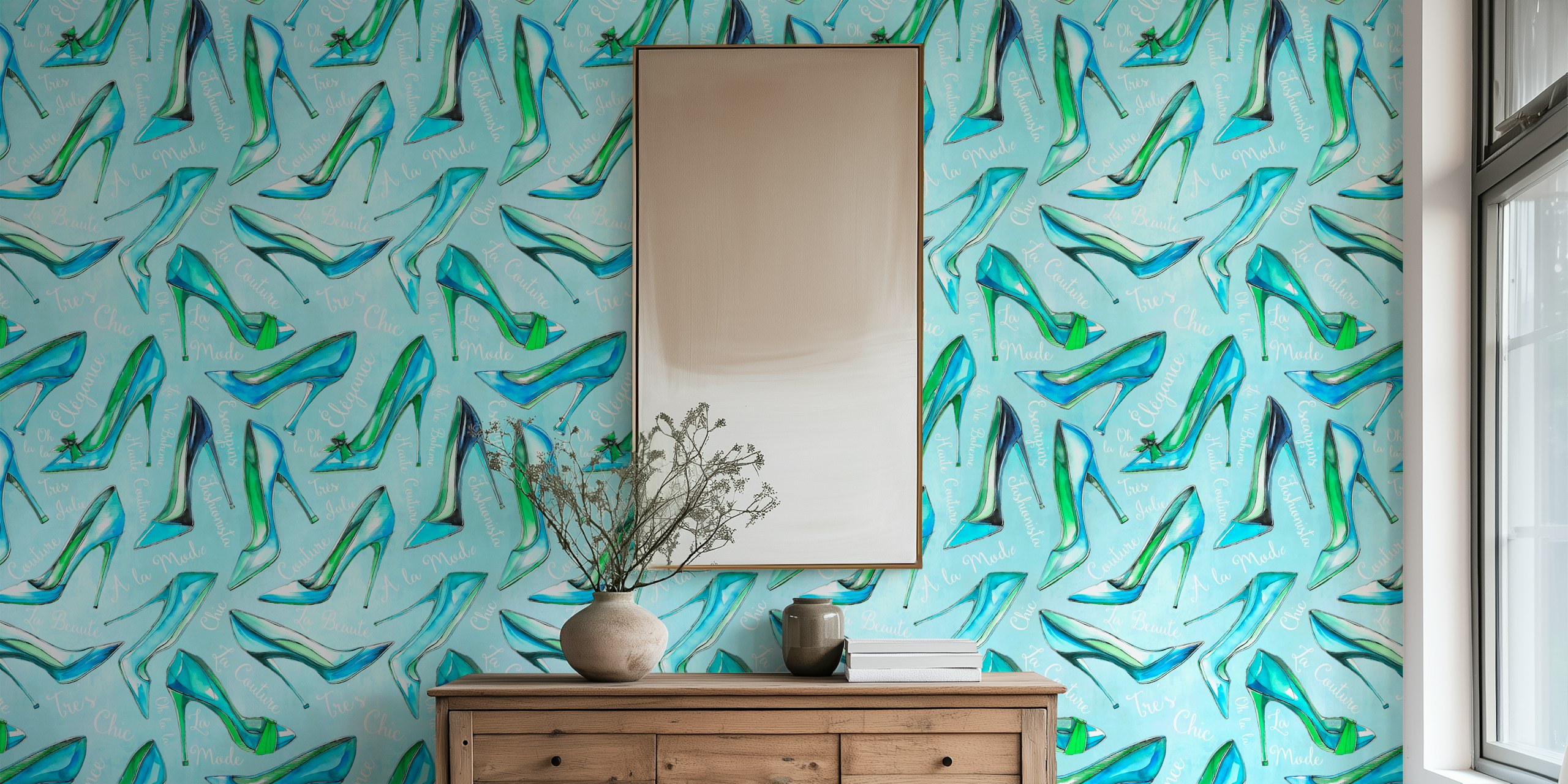 Papier peint stiletto turquoise à la mode avec des vibes chic françaises