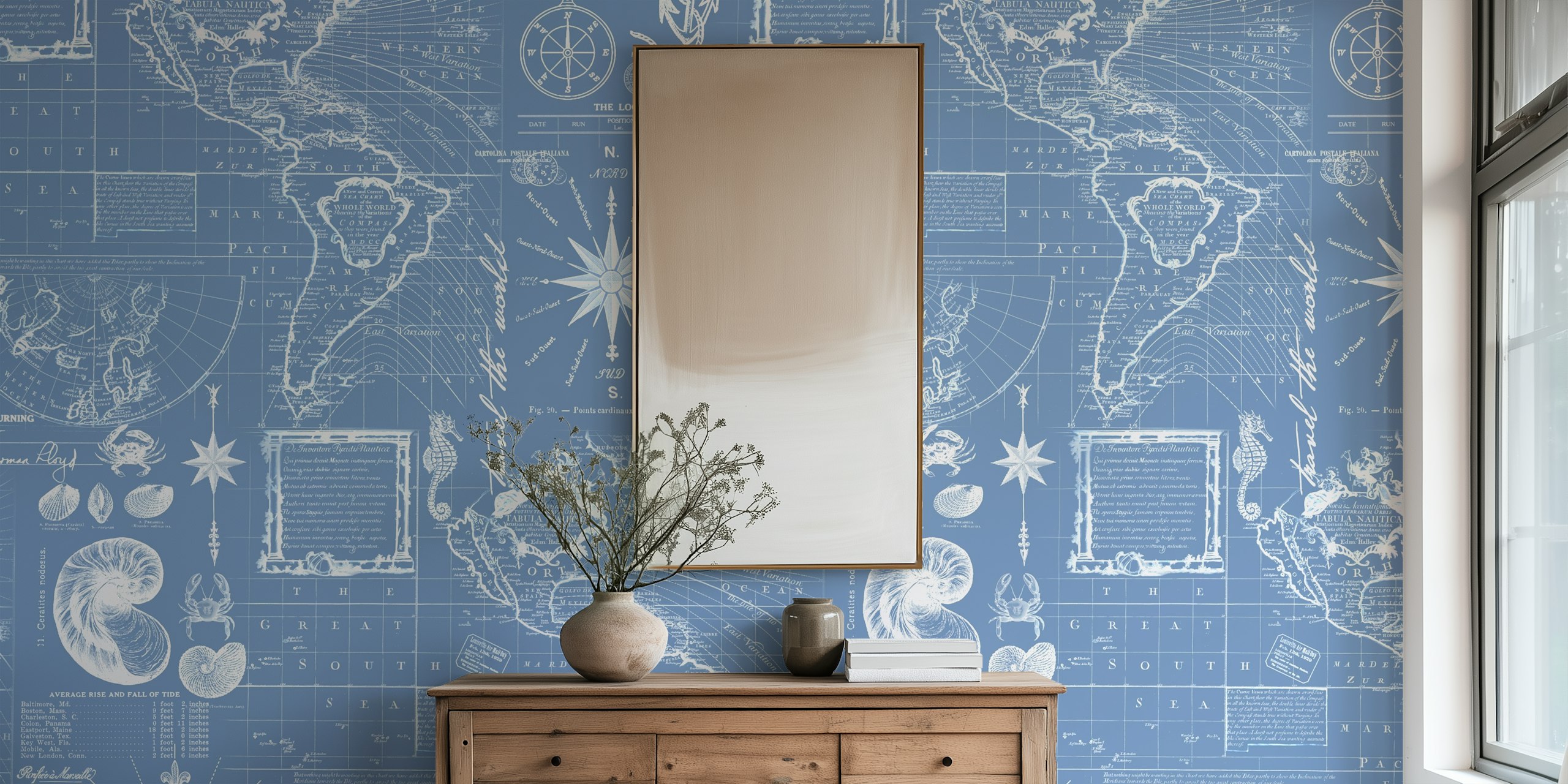 Nautical map blaue Tapete im Zimmer