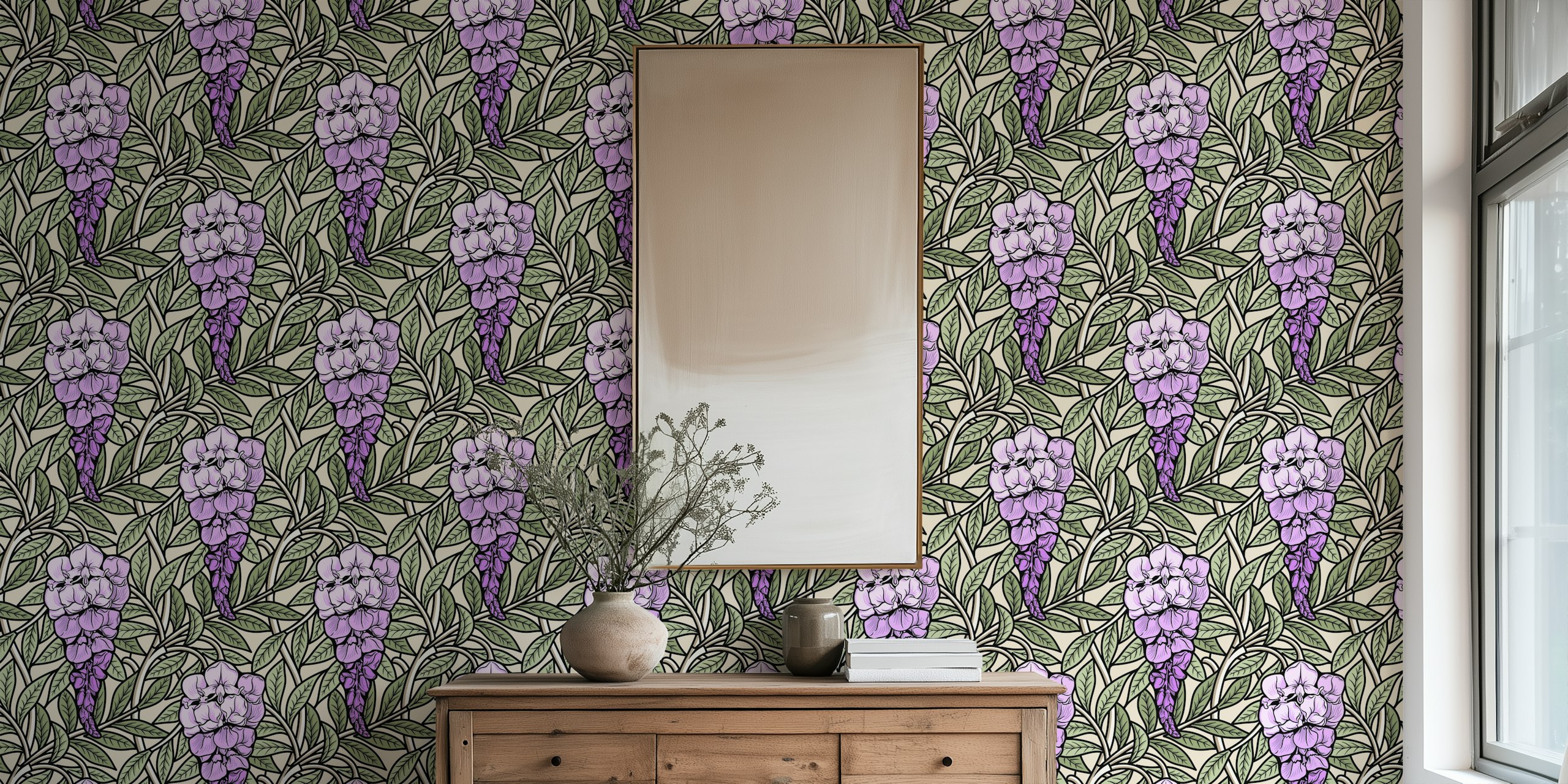 Retro Wisteria Tapete in einem Raum