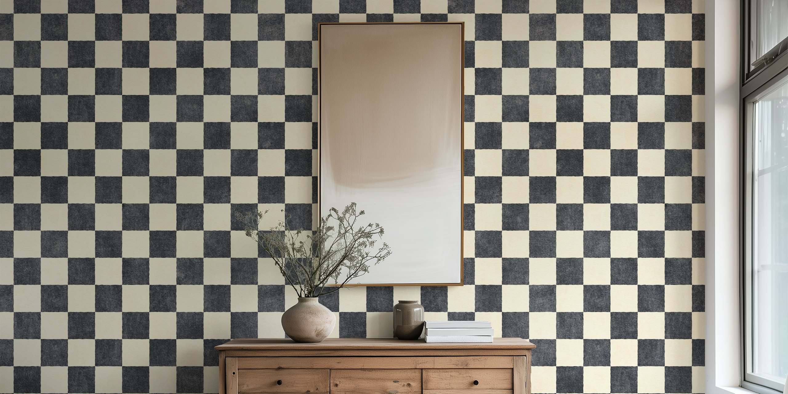 Papel Pintado De Patrón Checker En Una Habitación