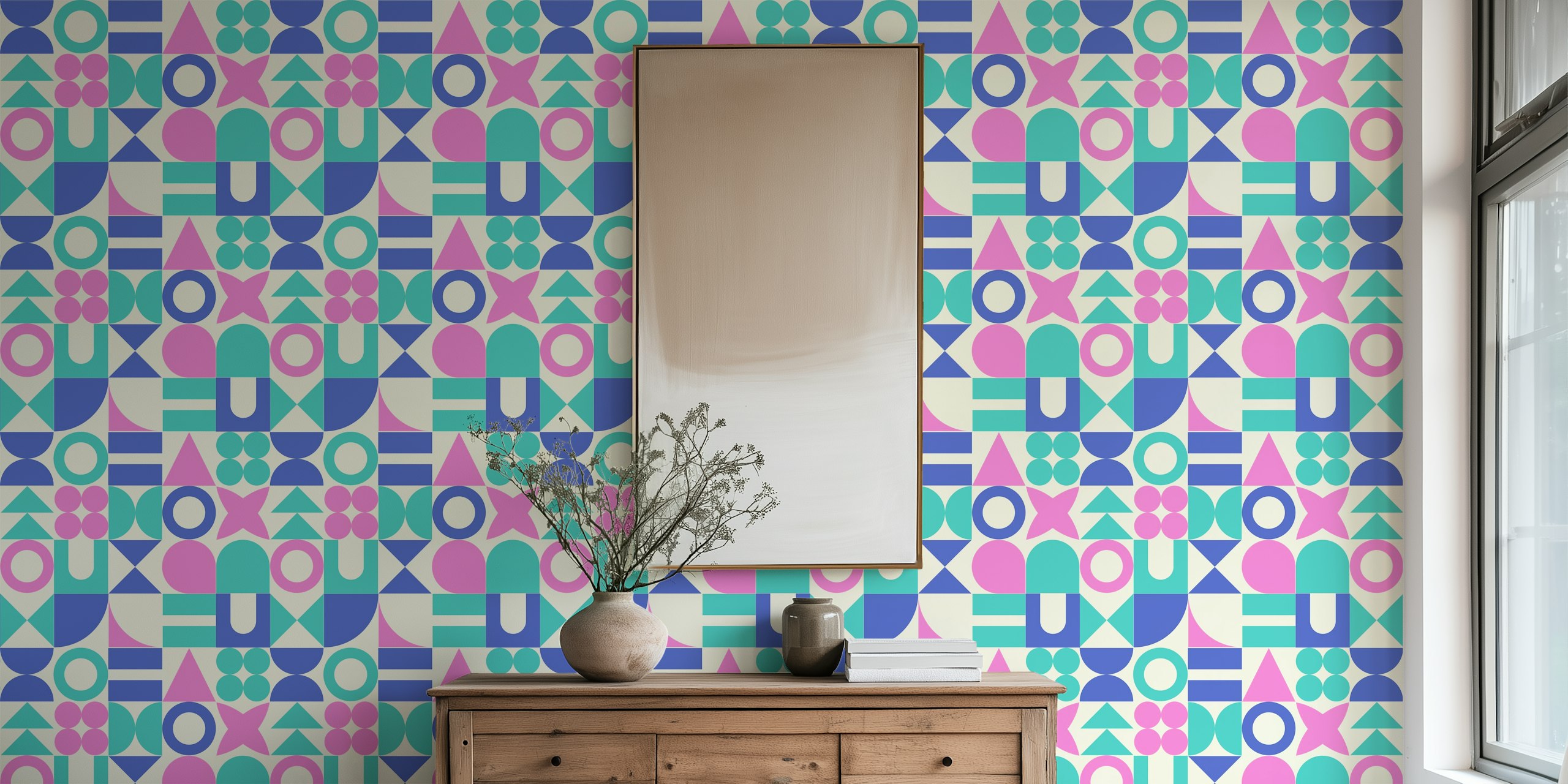 Pop Art Mid Century Retro Geometric Shapes dans une pièce